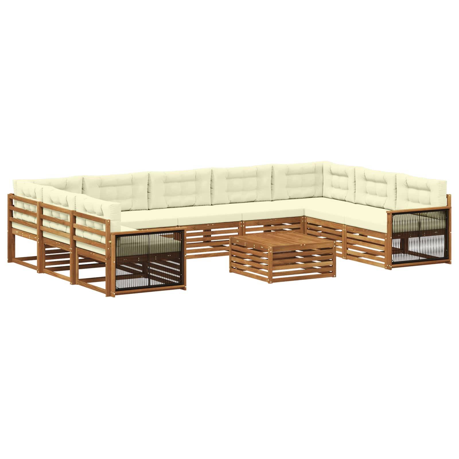 vidaXL Outdoor-Sofagarnitur 10 pcs Natur und Creme Massivholz Akazie
