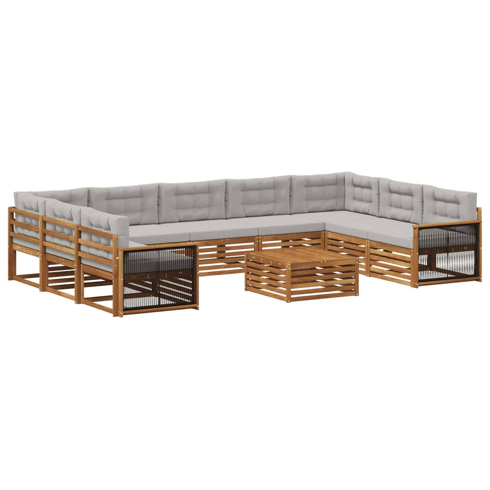 vidaXL Outdoor-Sofagarnitur mit Kissen 10 pcs Natürlich und Hellgrau