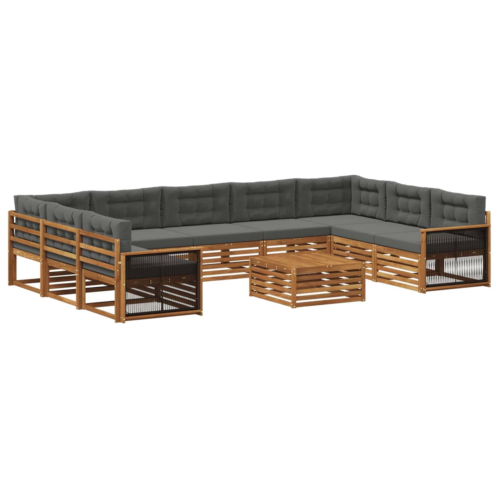 vidaXL Outdoor-Sofagarnitur mit Kissen 10 pcs Natur und Anthrazit