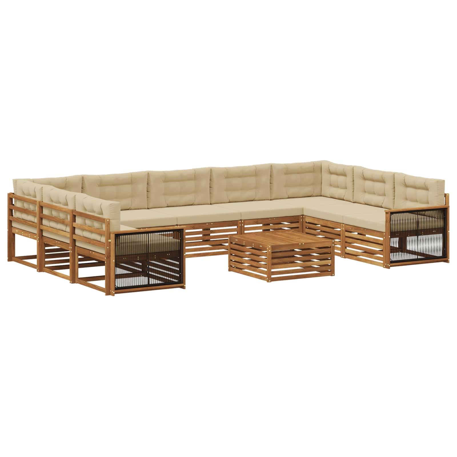 vidaXL Outdoor-Sofagarnitur 10 pcs Natur und Beige Massivholz Akazie