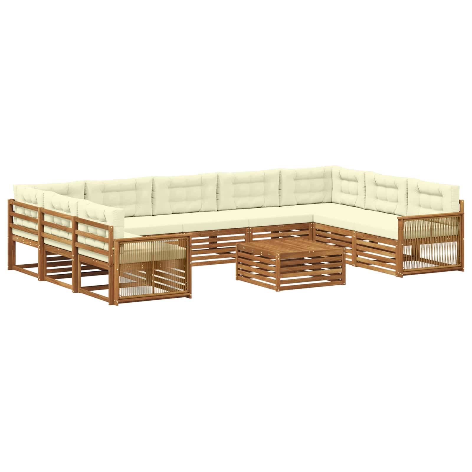 vidaXL Outdoor-Sofagarnitur 10 pcs Natur und Creme Massivholz Akazie