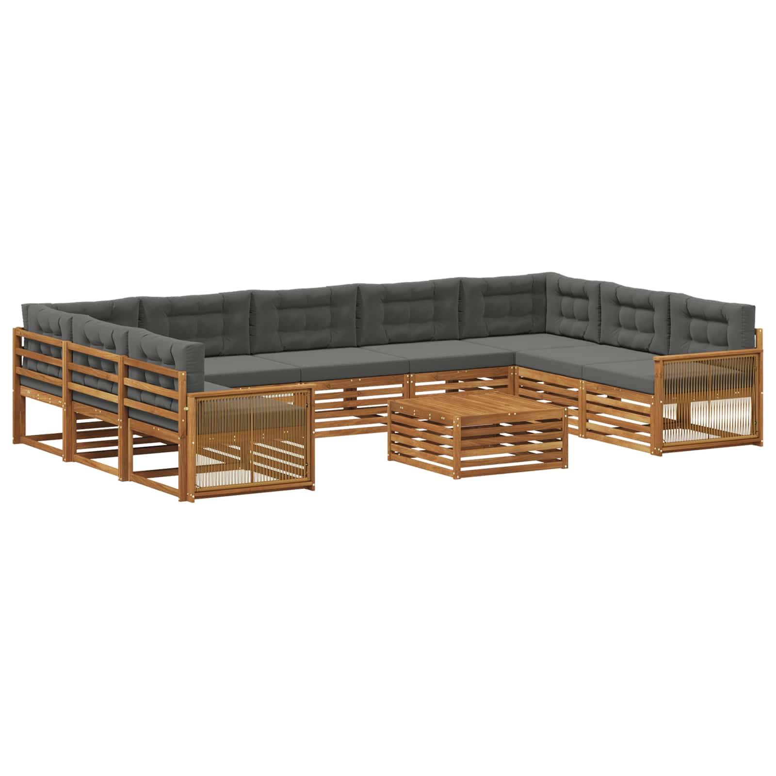 vidaXL Outdoor-Sofagarnitur mit Kissen 10 pcs Natur und Anthrazit