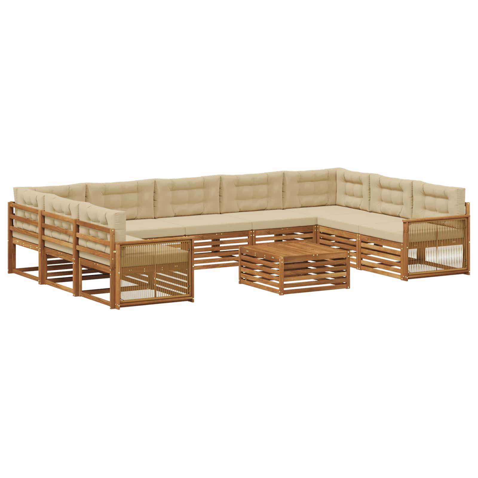 vidaXL Outdoor-Sofagarnitur 10 pcs Natur und Beige Massivholz Akazie