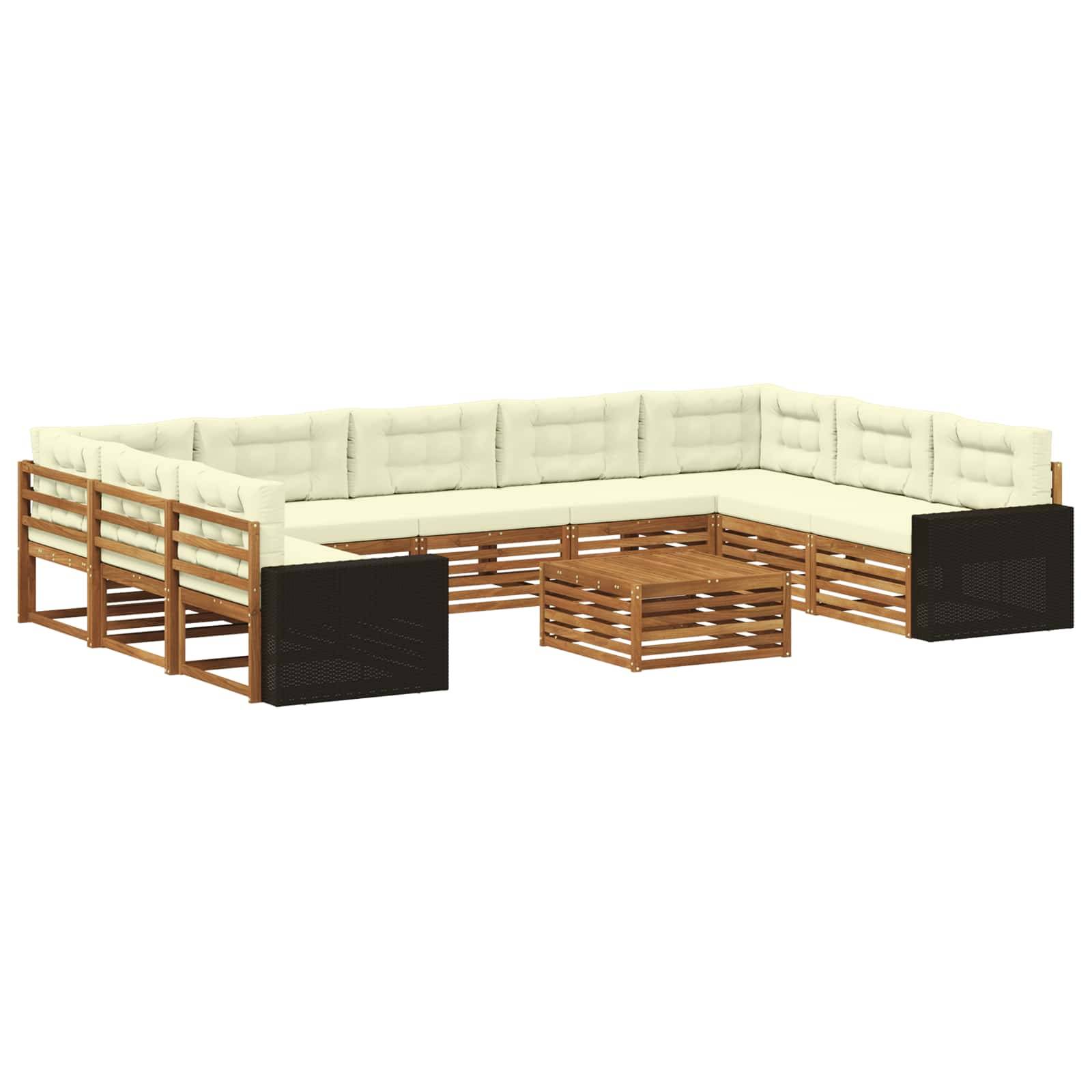 vidaXL Outdoor-Sofagarnitur 10 pcs Natur und Creme Massivholz Akazie