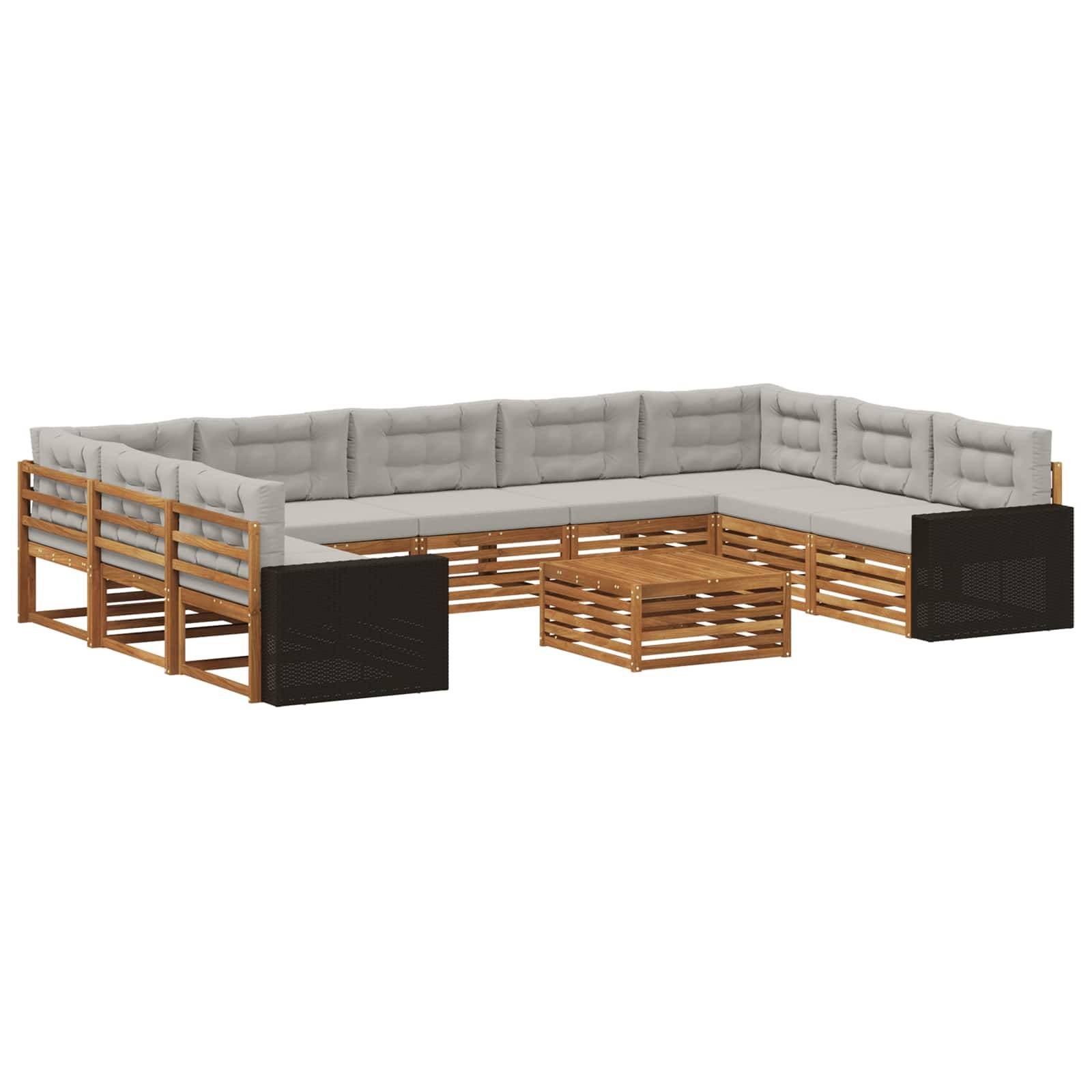vidaXL Outdoor-Sofagarnitur mit Kissen 10 pcs Natürlich und Hellgrau