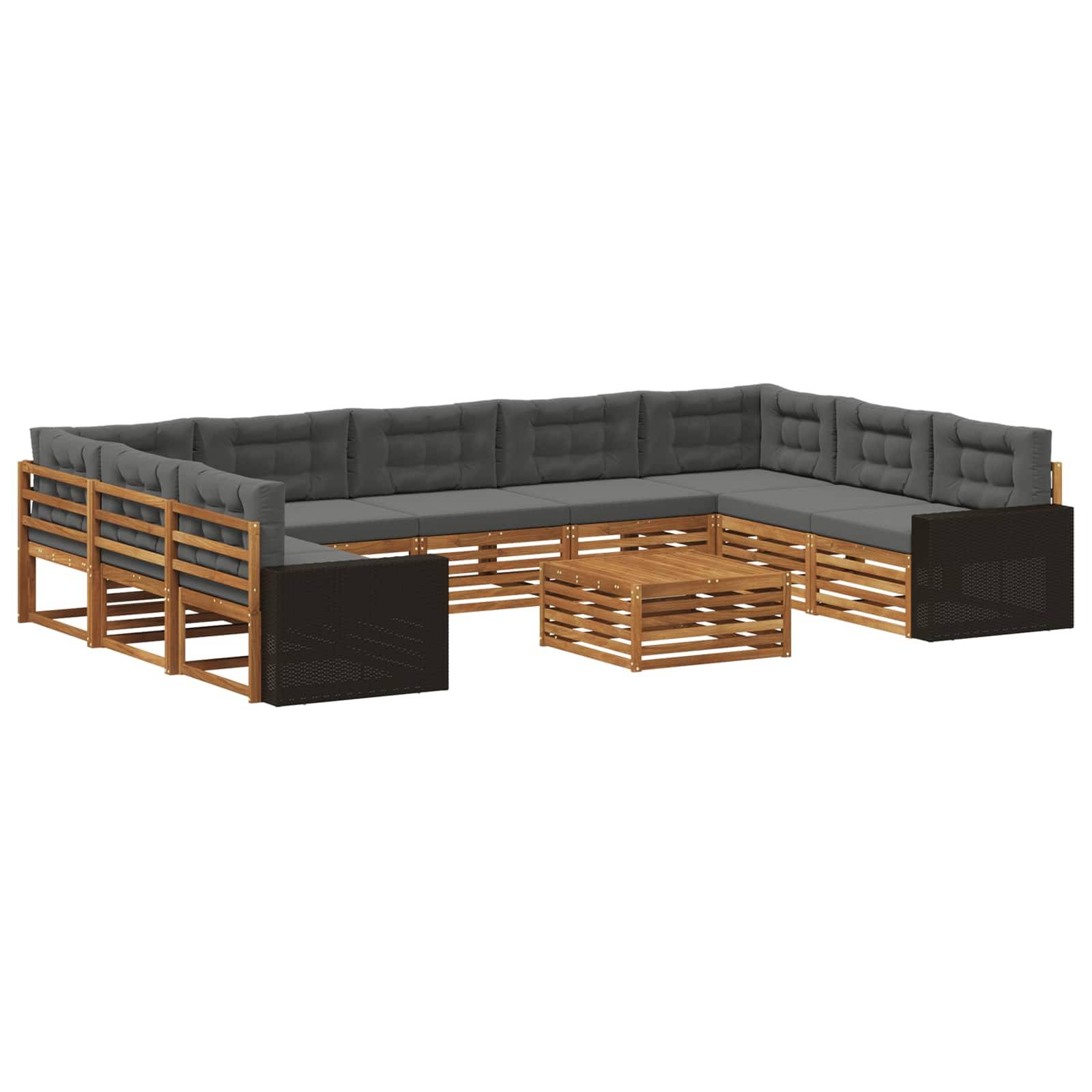 vidaXL Outdoor-Sofagarnitur mit Kissen 10 pcs Natur und Anthrazit