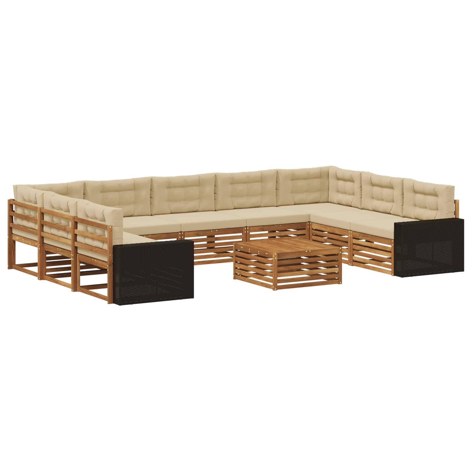vidaXL Outdoor-Sofagarnitur 10 pcs Natur und Beige Massivholz Akazie