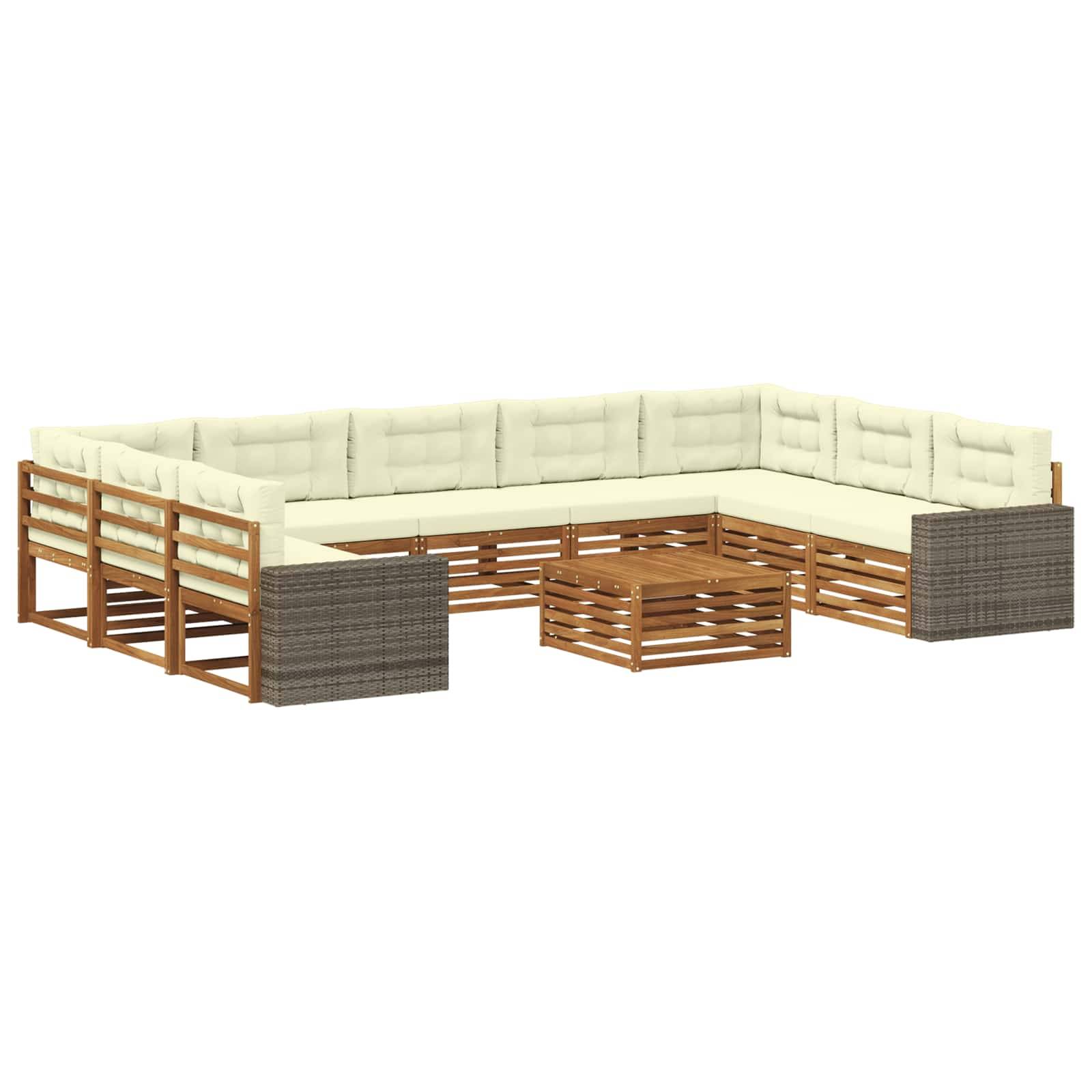 vidaXL Outdoor-Sofagarnitur 10 pcs Natur und Creme Massivholz Akazie