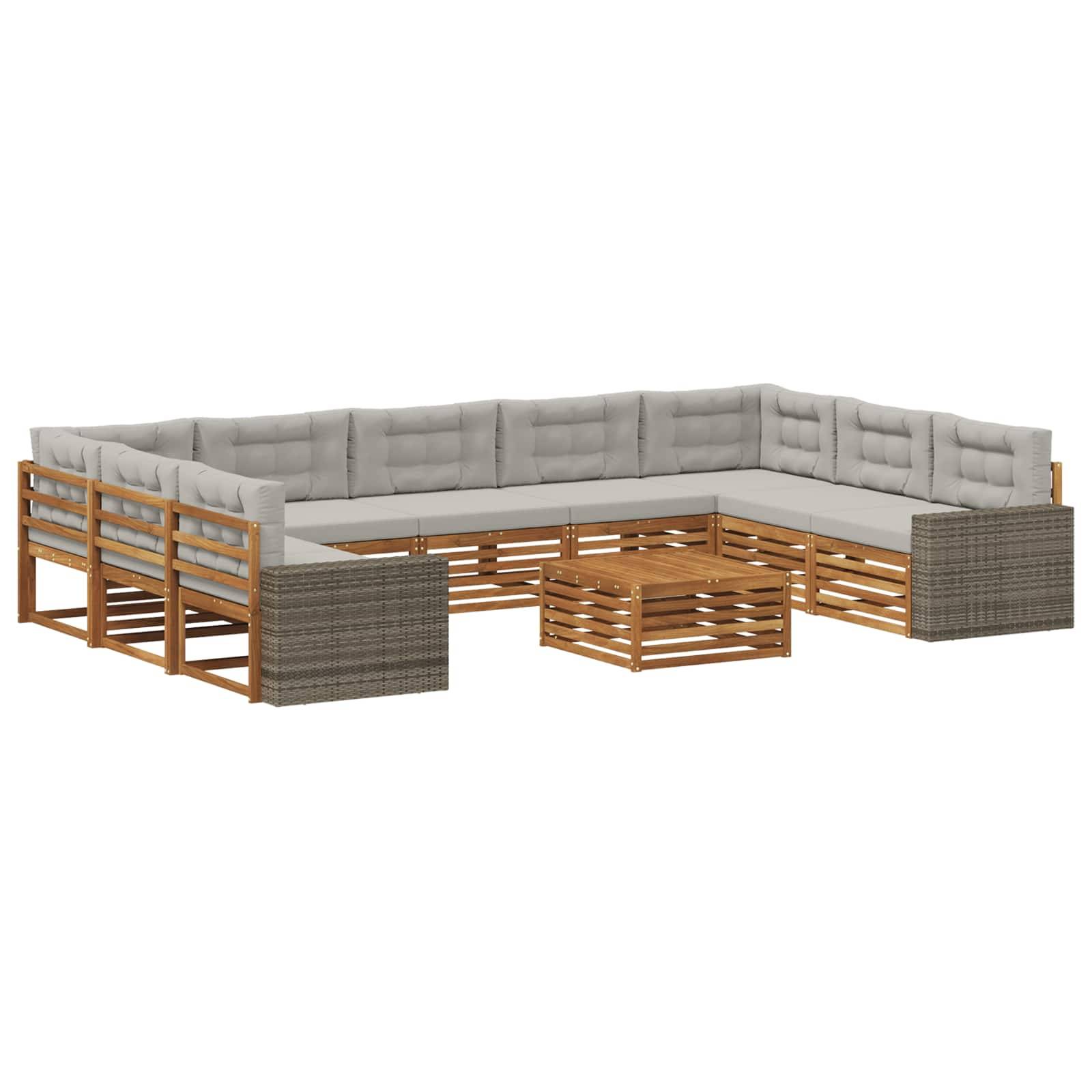 vidaXL Outdoor-Sofagarnitur mit Kissen 10 pcs Natürlich und Hellgrau