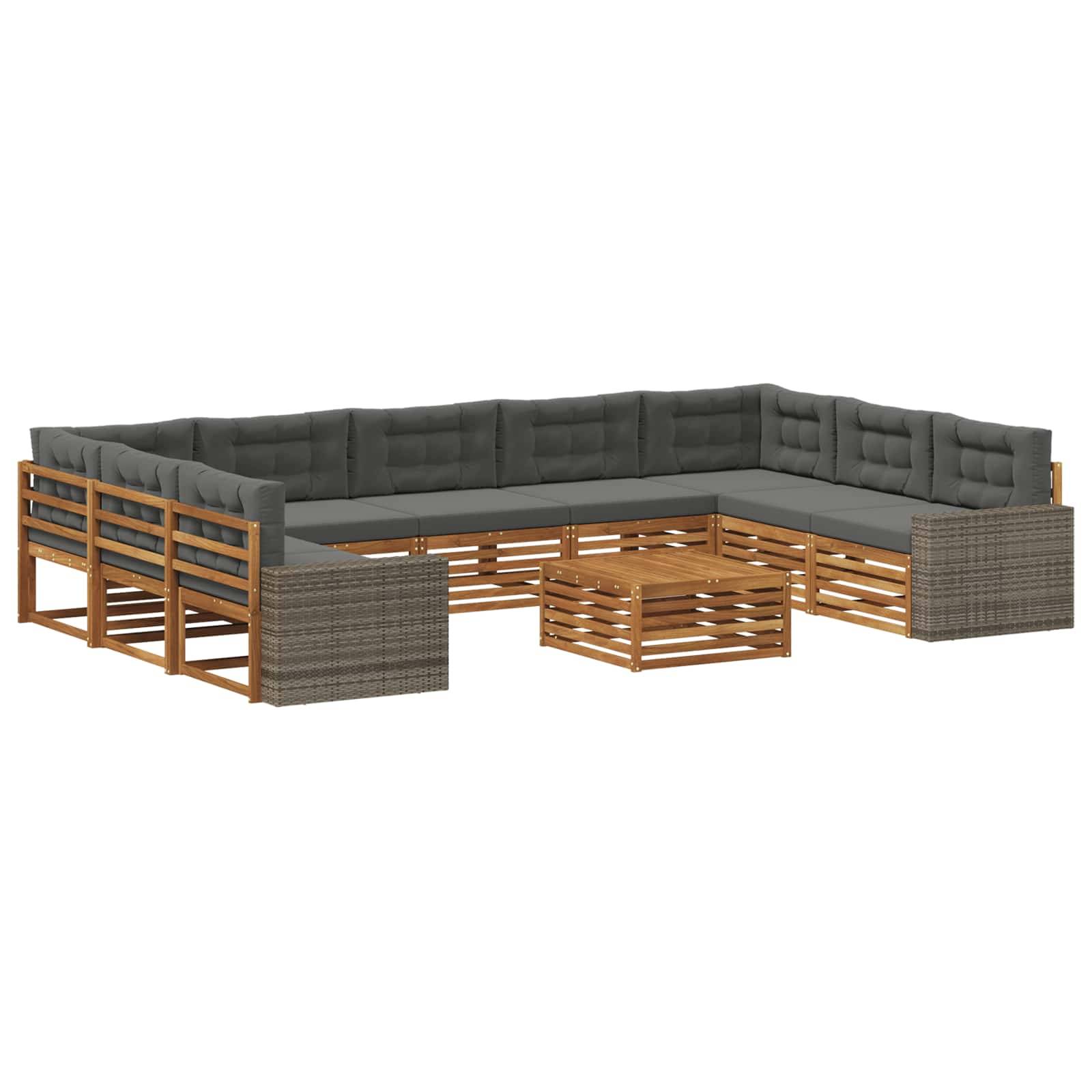 vidaXL Outdoor-Sofagarnitur mit Kissen 10 pcs Natur und Anthrazit