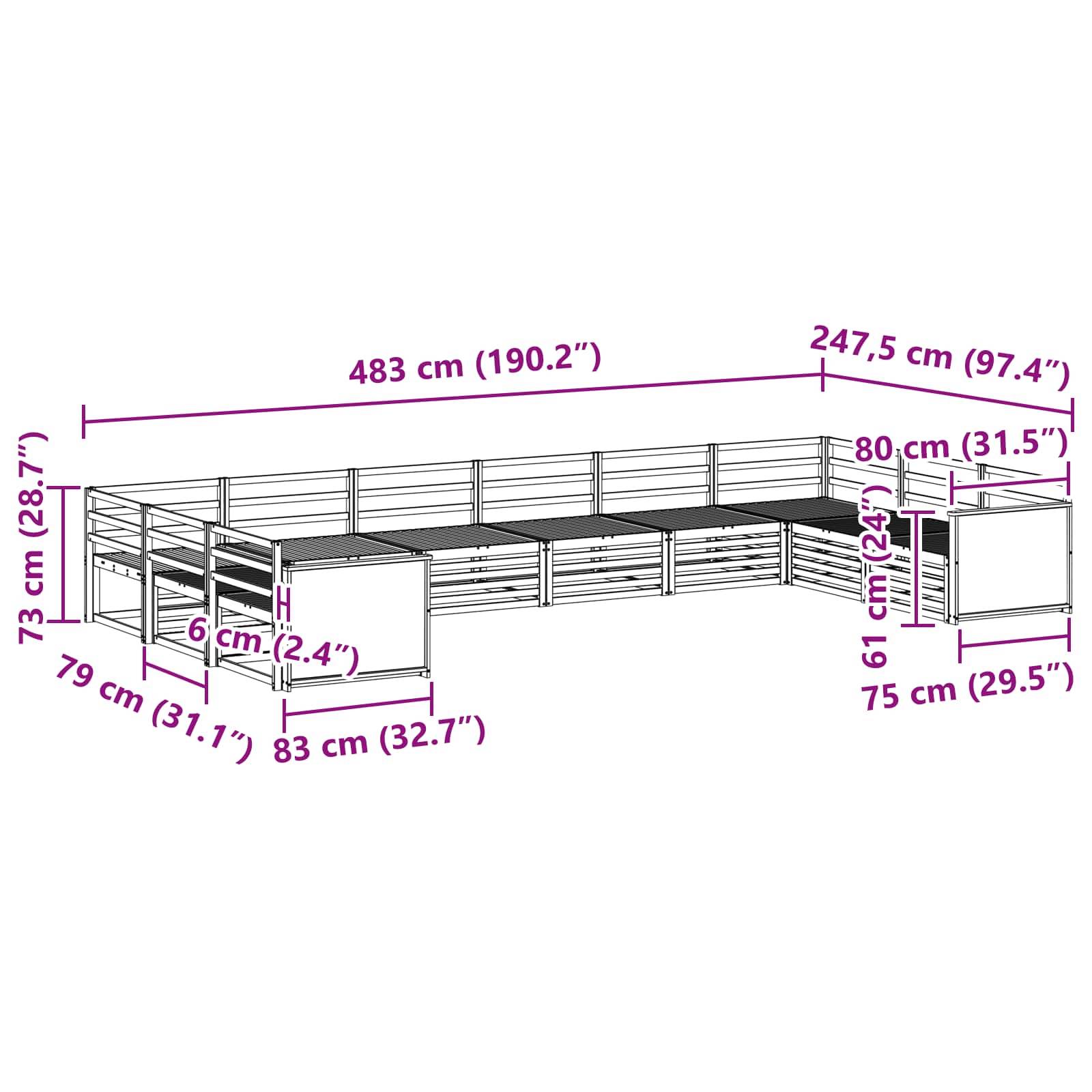 vidaXL Sofagarnituren 10 pcs Massivholz Akazie