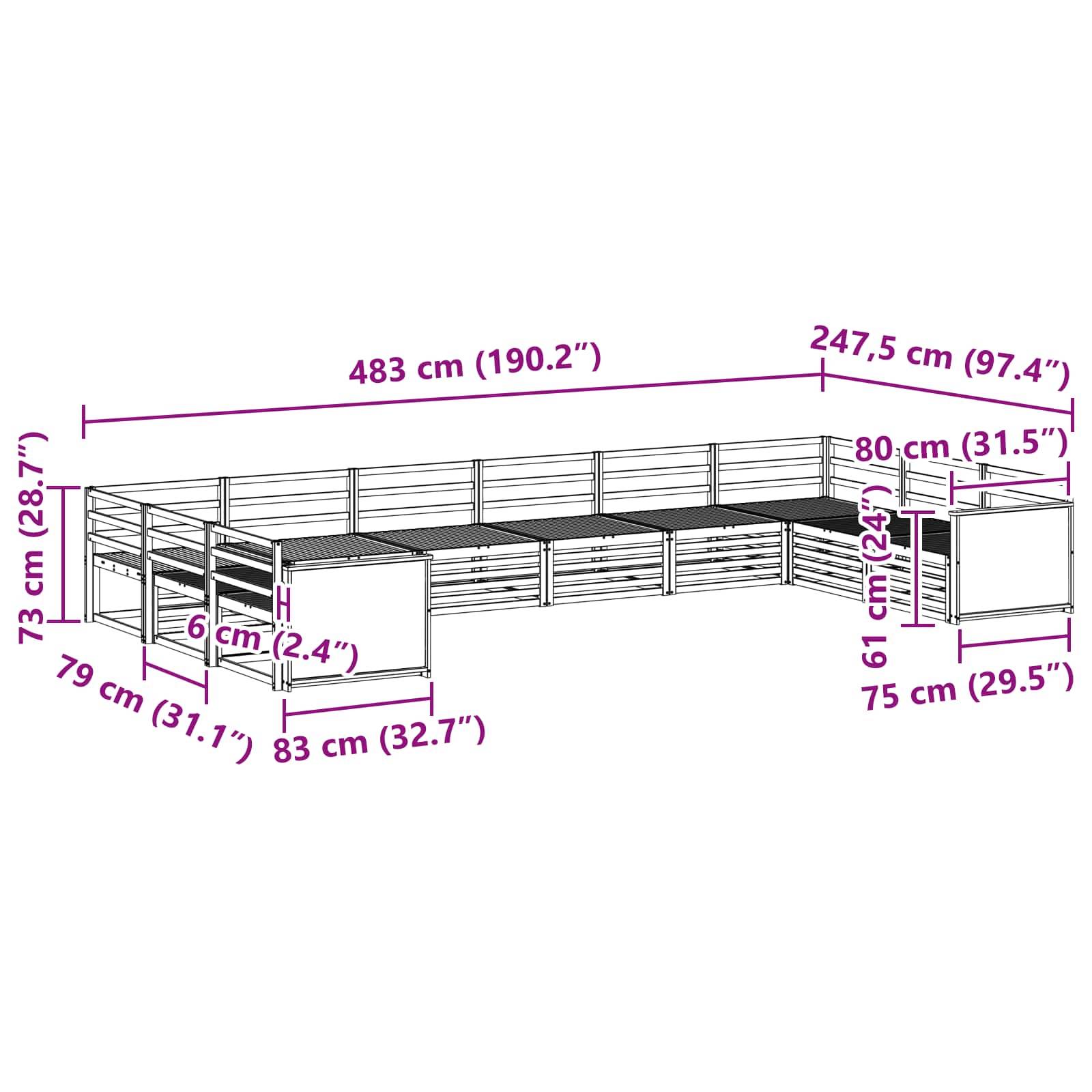 vidaXL Sofagarnituren 10 pcs Massivholz Akazie