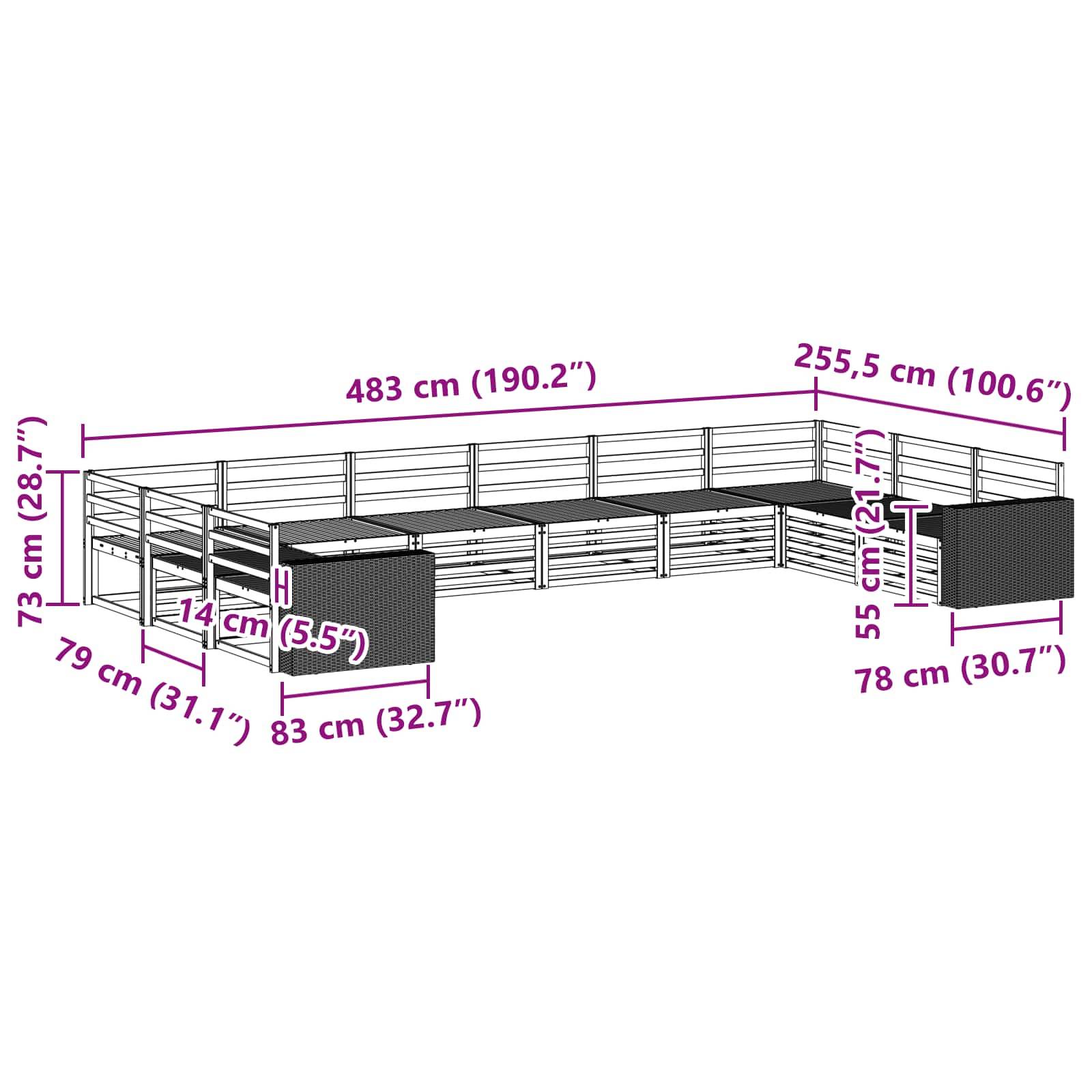 vidaXL Sofagarnituren 10 pcs Massivholz Akazie