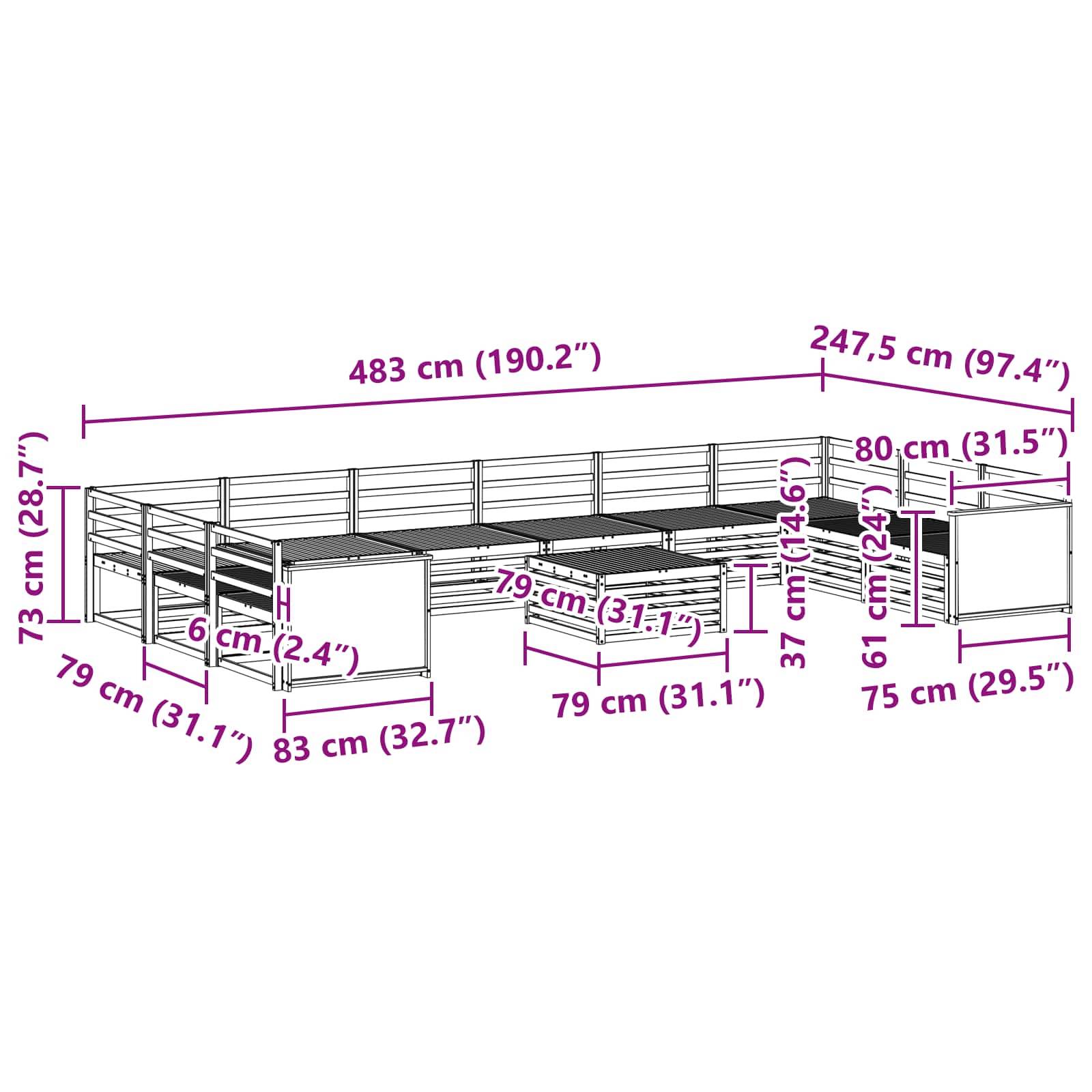 vidaXL Sofagarnituren 11 pcs Massivholz Akazie