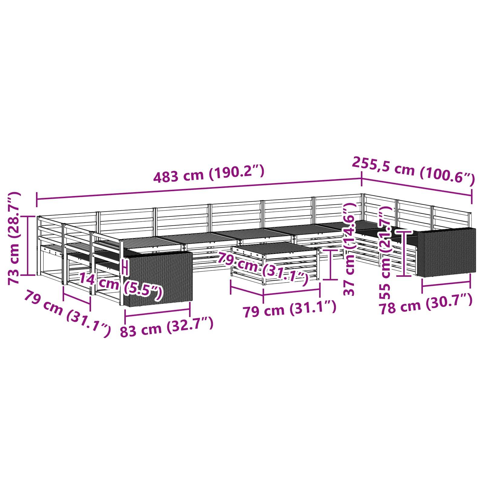 vidaXL Sofagarnituren 11 pcs Massivholz Akazie