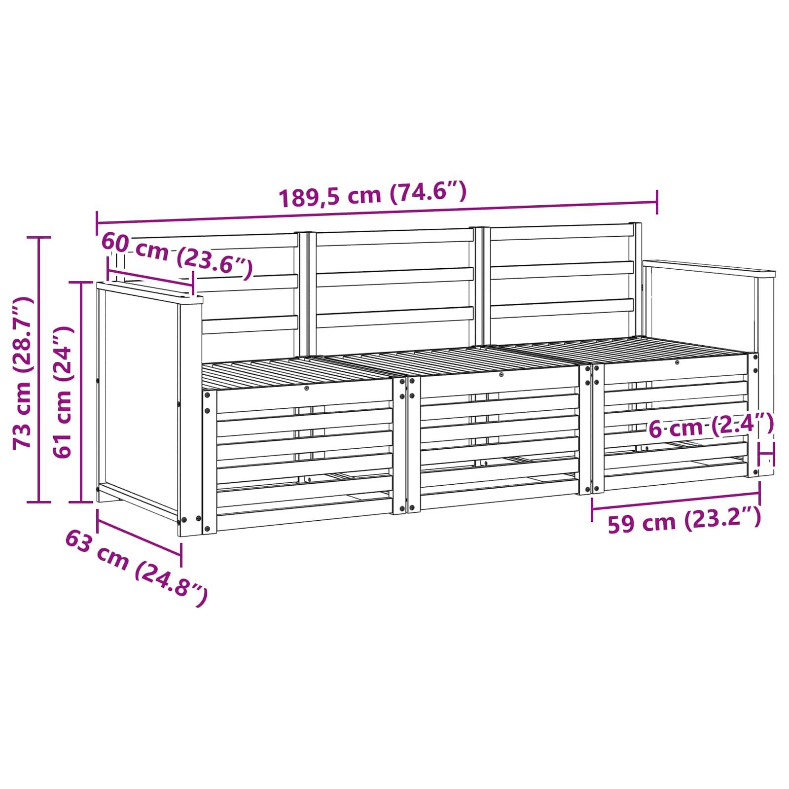 vidaXL Sofagarnituren 3 pcs Massivholz Akazie