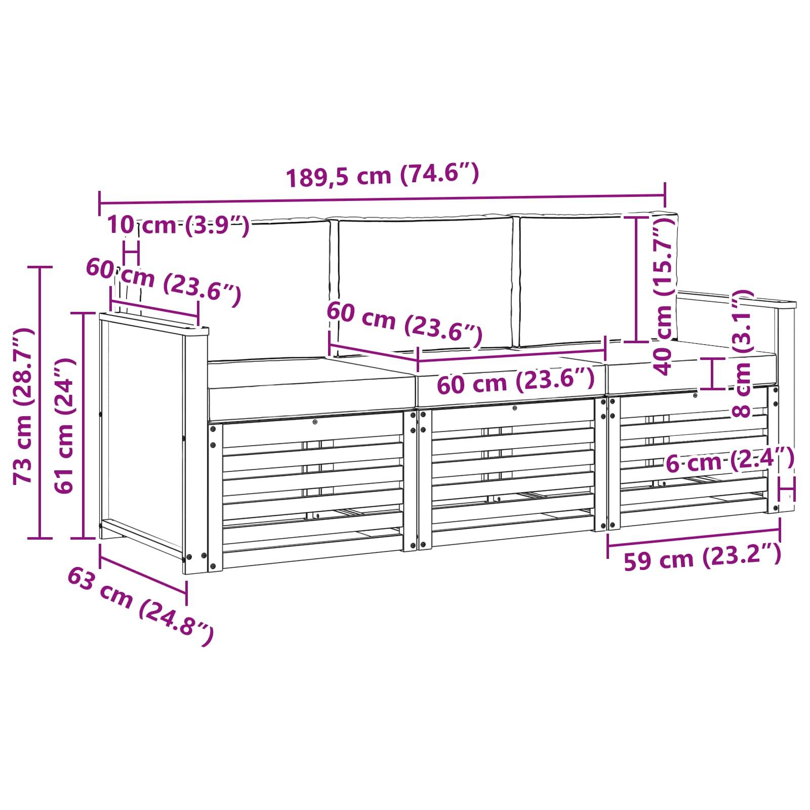 vidaXL Sofagarnituren mit Kissen 3 pcs Massivholz Akazie