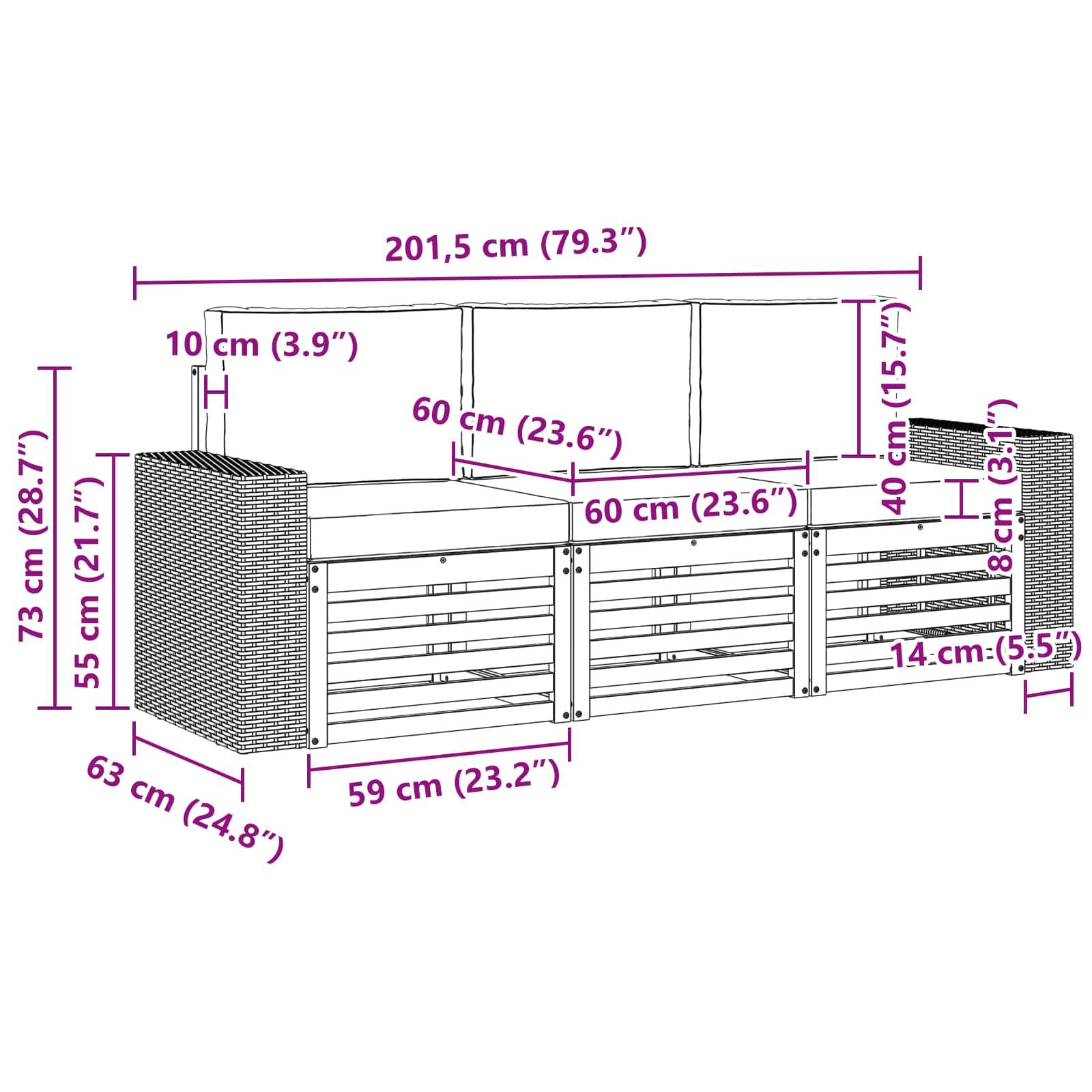 vidaXL Sofagarnituren mit Kissen 3 pcs Massivholz Akazie