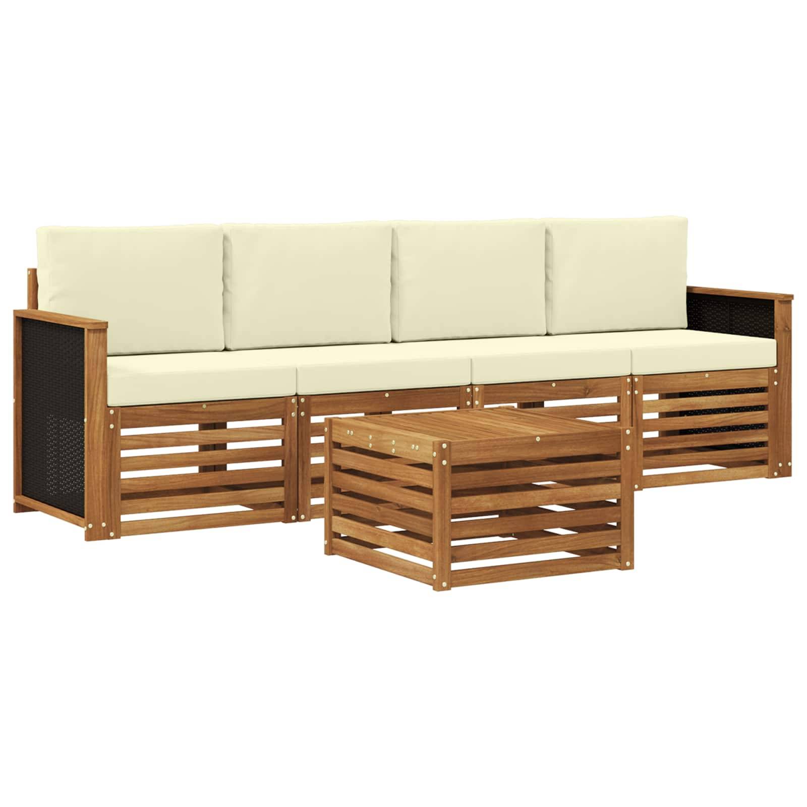 vidaXL Outdoor-Sofagarnitur 5 pcs Natur und Creme Massivholz Akazie