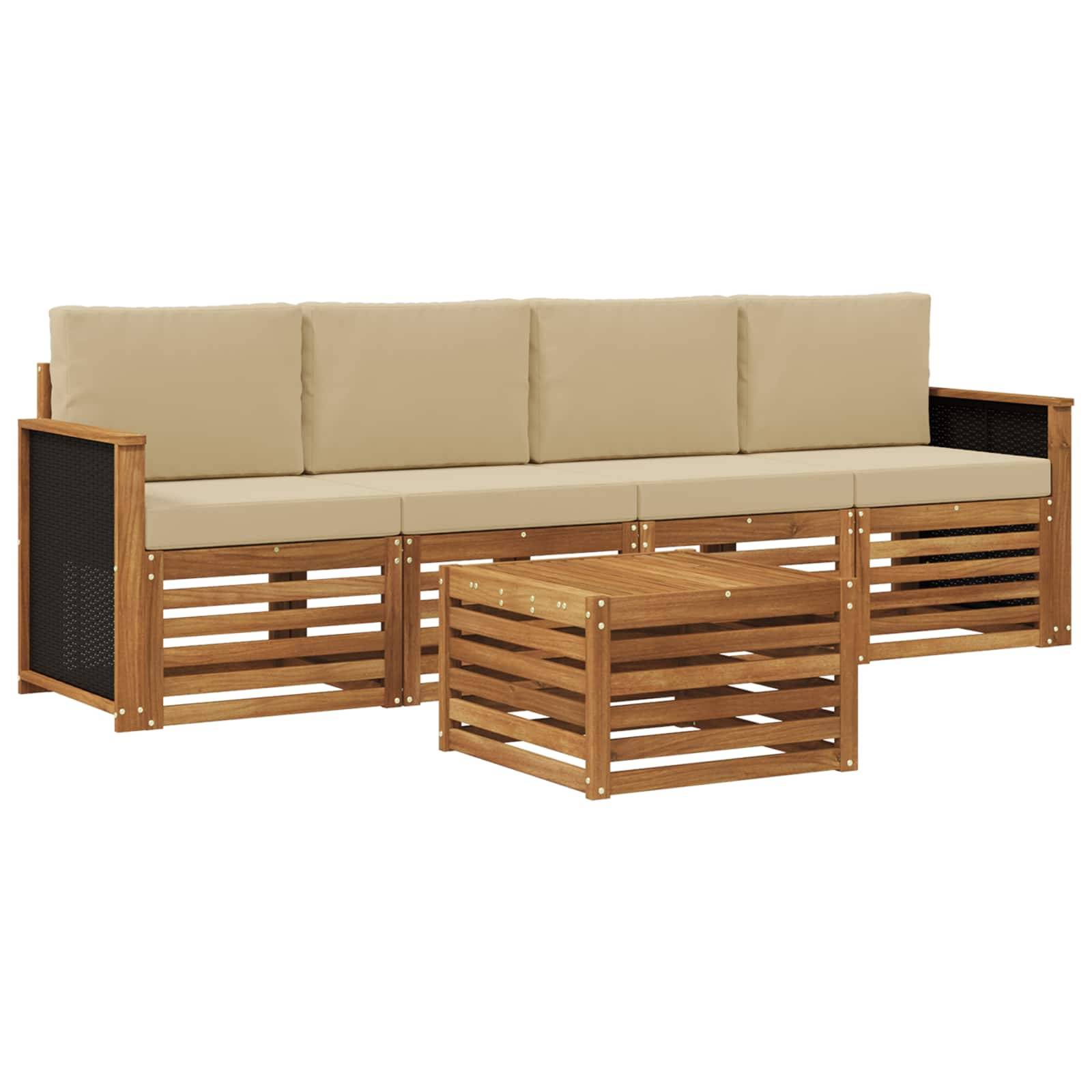 vidaXL Outdoor-Sofagarnitur 5 pcs Natur und Beige Massivholz Akazie