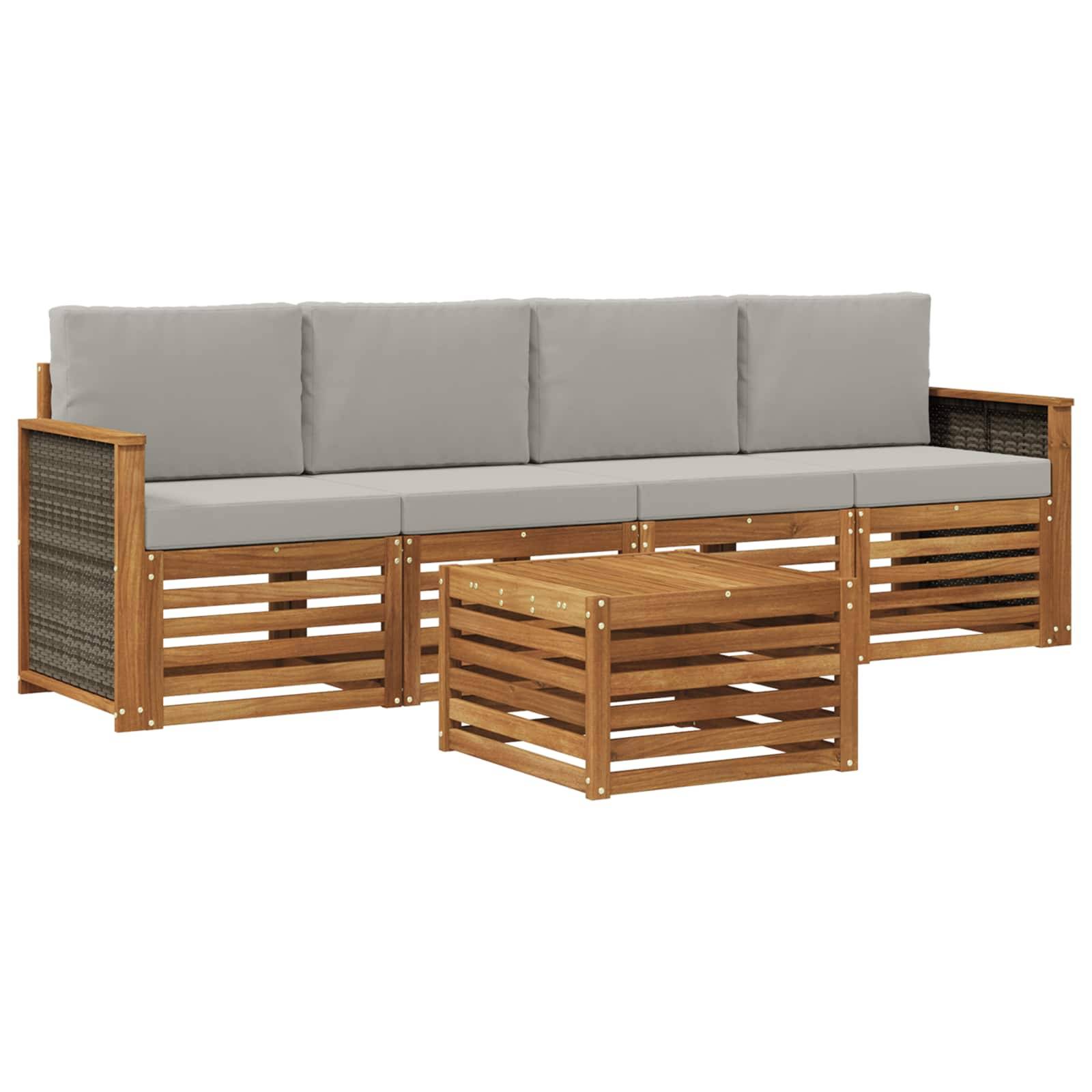 vidaXL Outdoor-Sofagarnitur mit Kissen 5 pcs Natürlich und Hellgrau