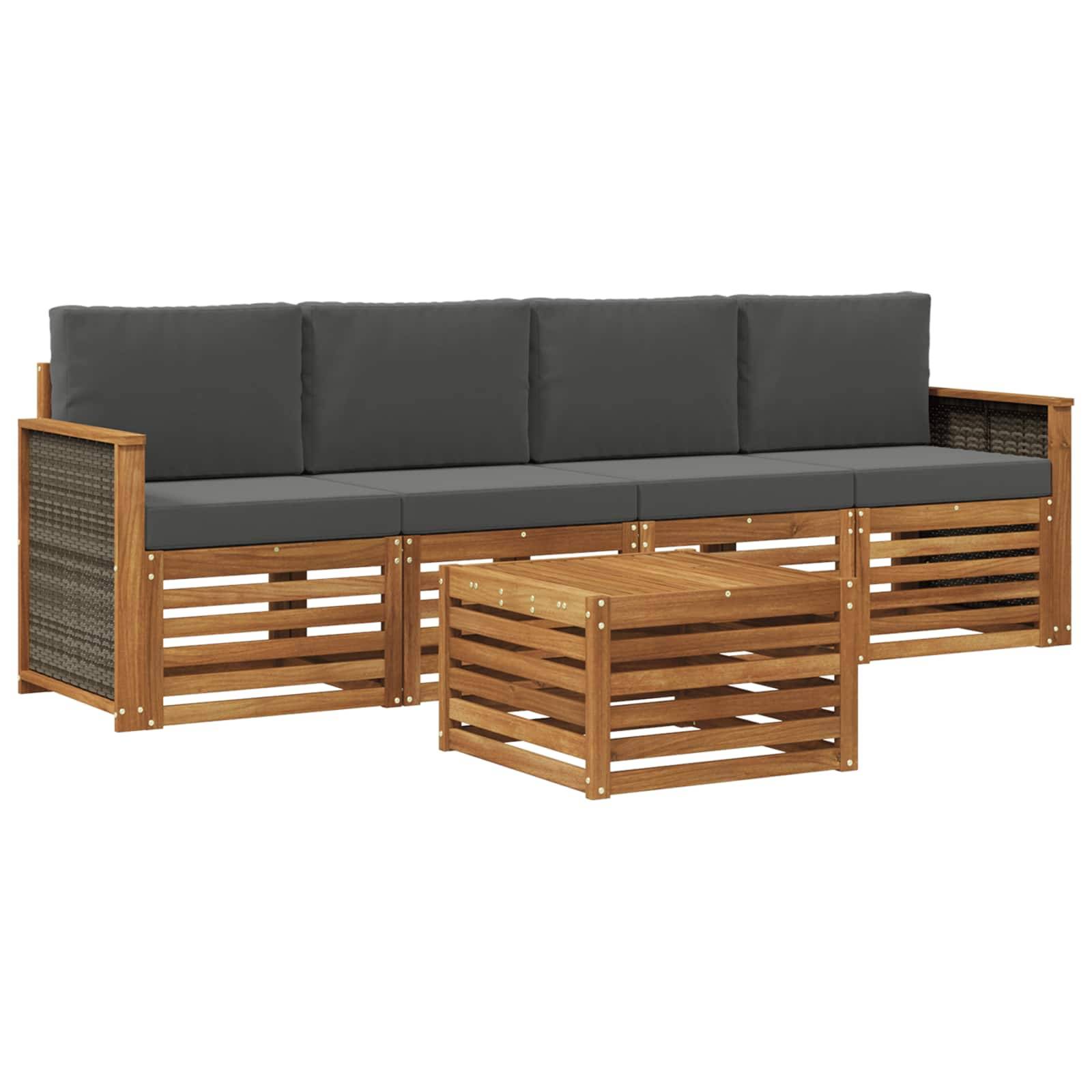 vidaXL Outdoor-Sofagarnitur mit Kissen 5 pcs Natur und Anthrazit
