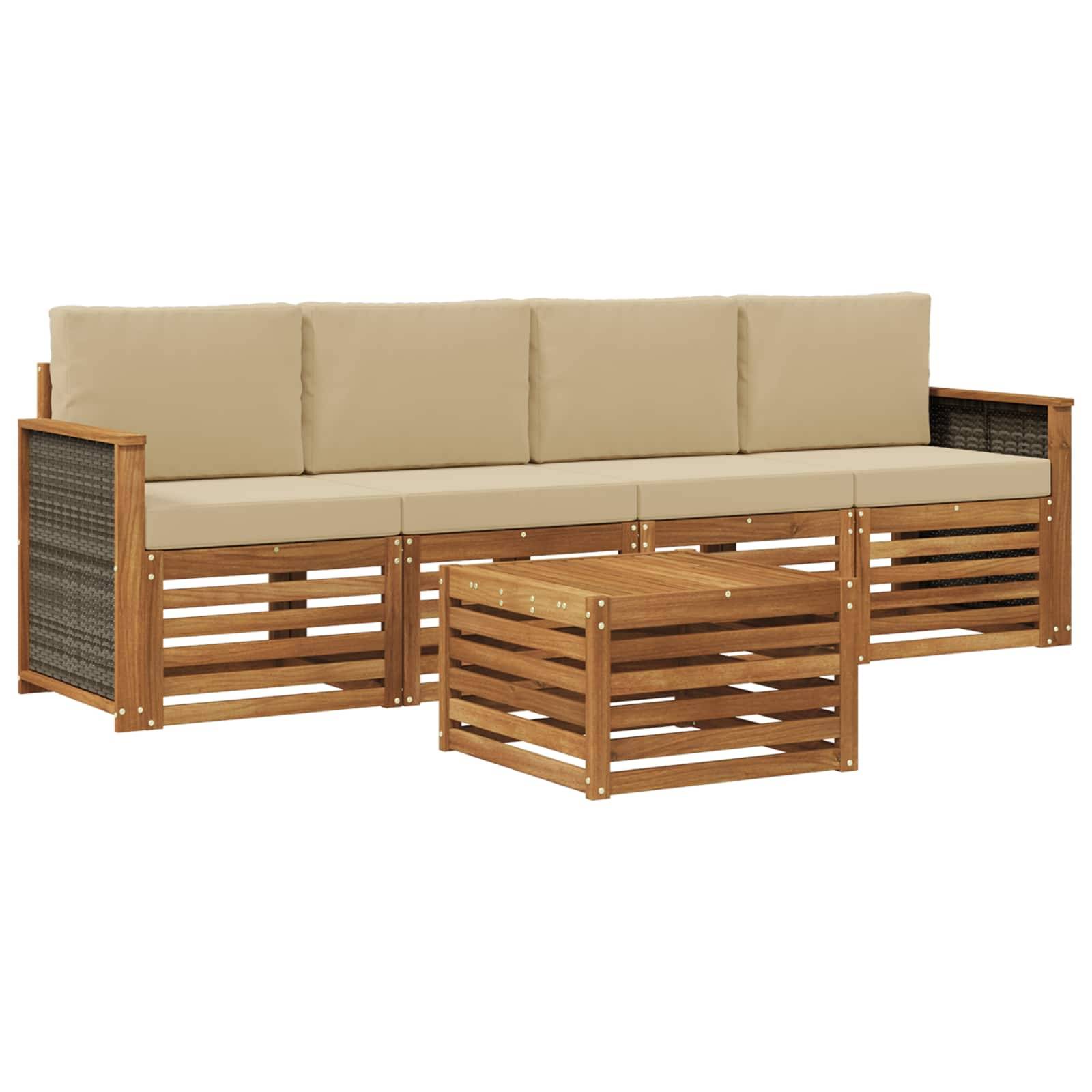vidaXL Outdoor-Sofagarnitur 5 pcs Natur und Beige Massivholz Akazie