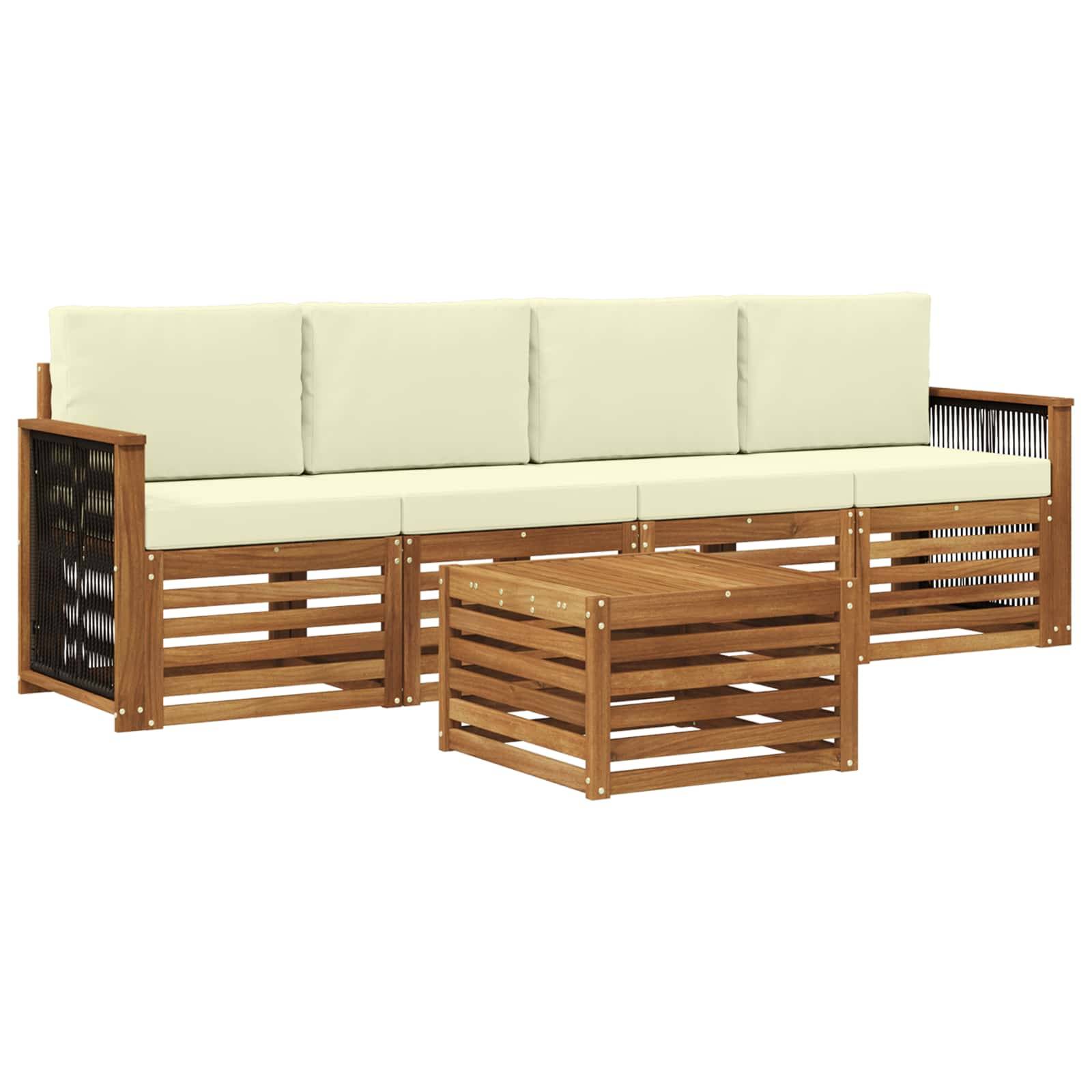 vidaXL Outdoor-Sofagarnitur 5 pcs Natur und Creme Massivholz Akazie