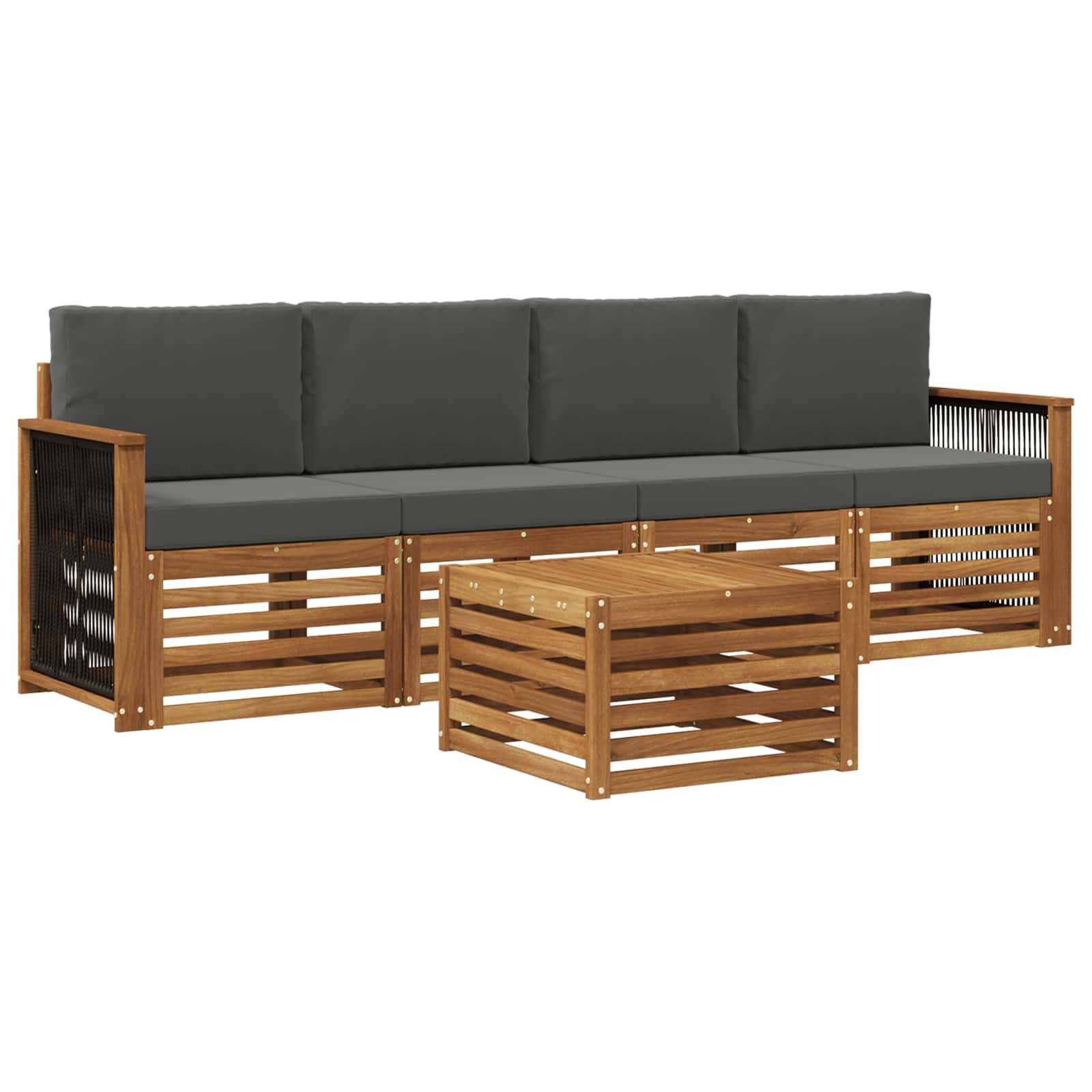 vidaXL Outdoor-Sofagarnitur mit Kissen 5 pcs Natur und Anthrazit