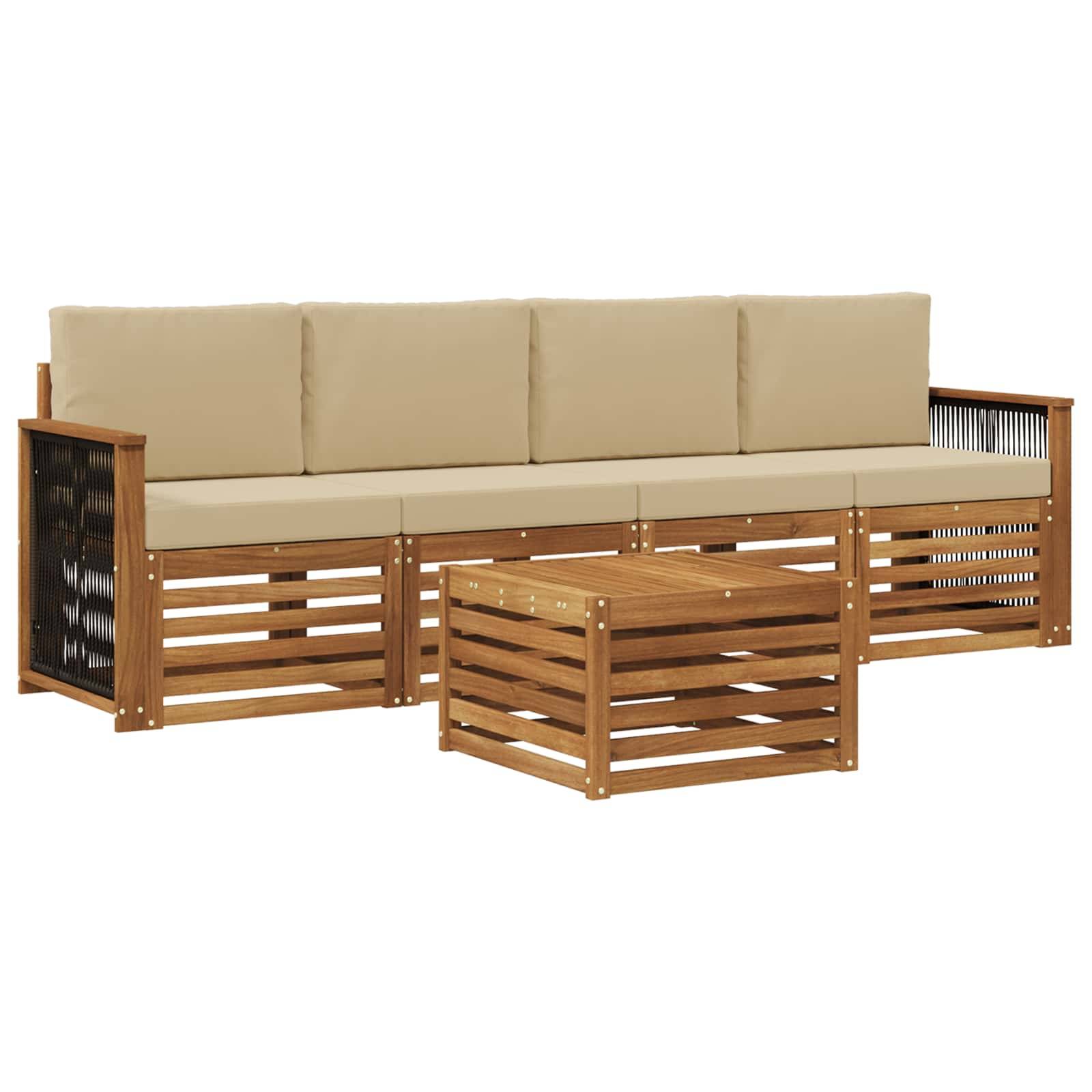 vidaXL Outdoor-Sofagarnitur 5 pcs Natur und Beige Massivholz Akazie