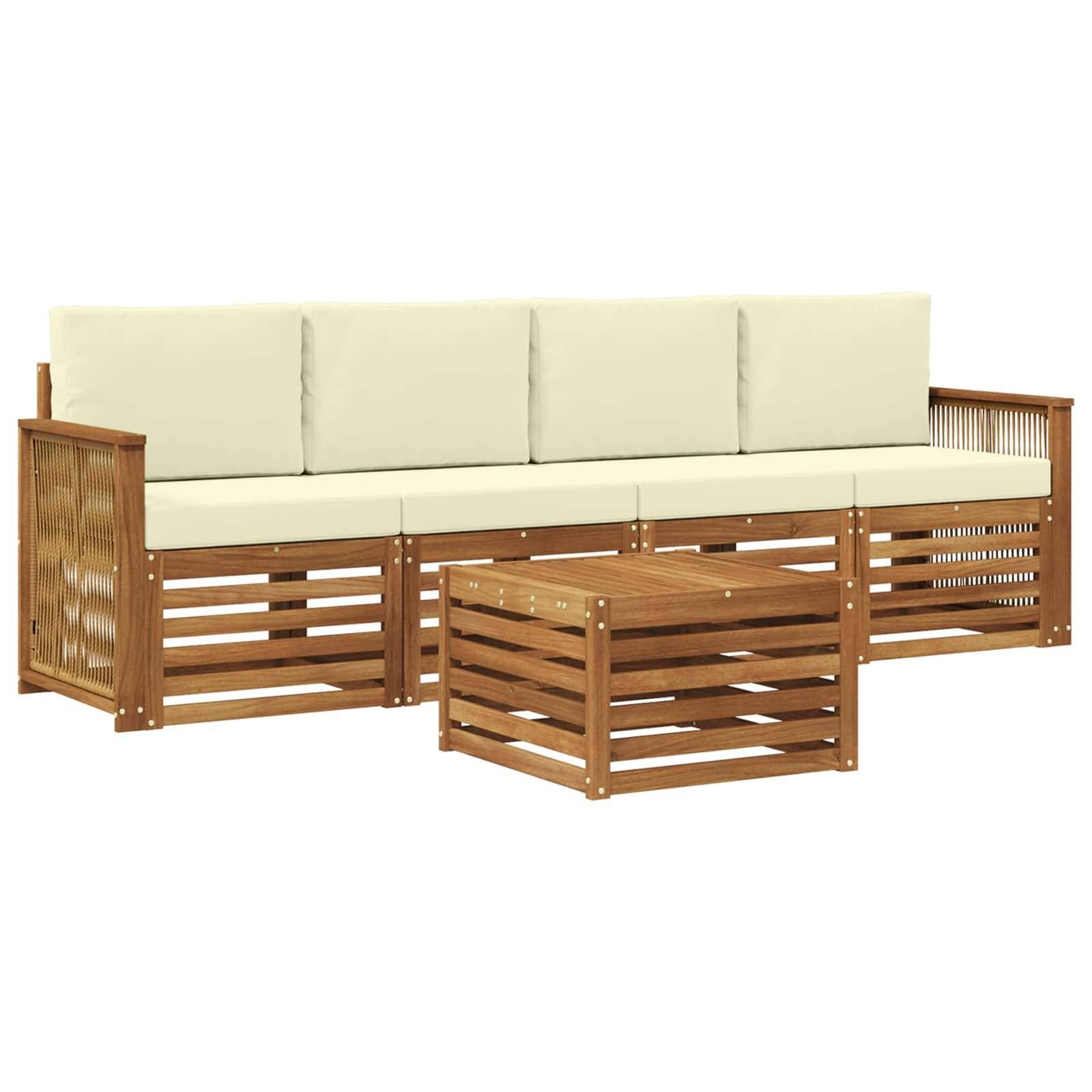 vidaXL Outdoor-Sofagarnitur 5 pcs Natur und Creme Massivholz Akazie