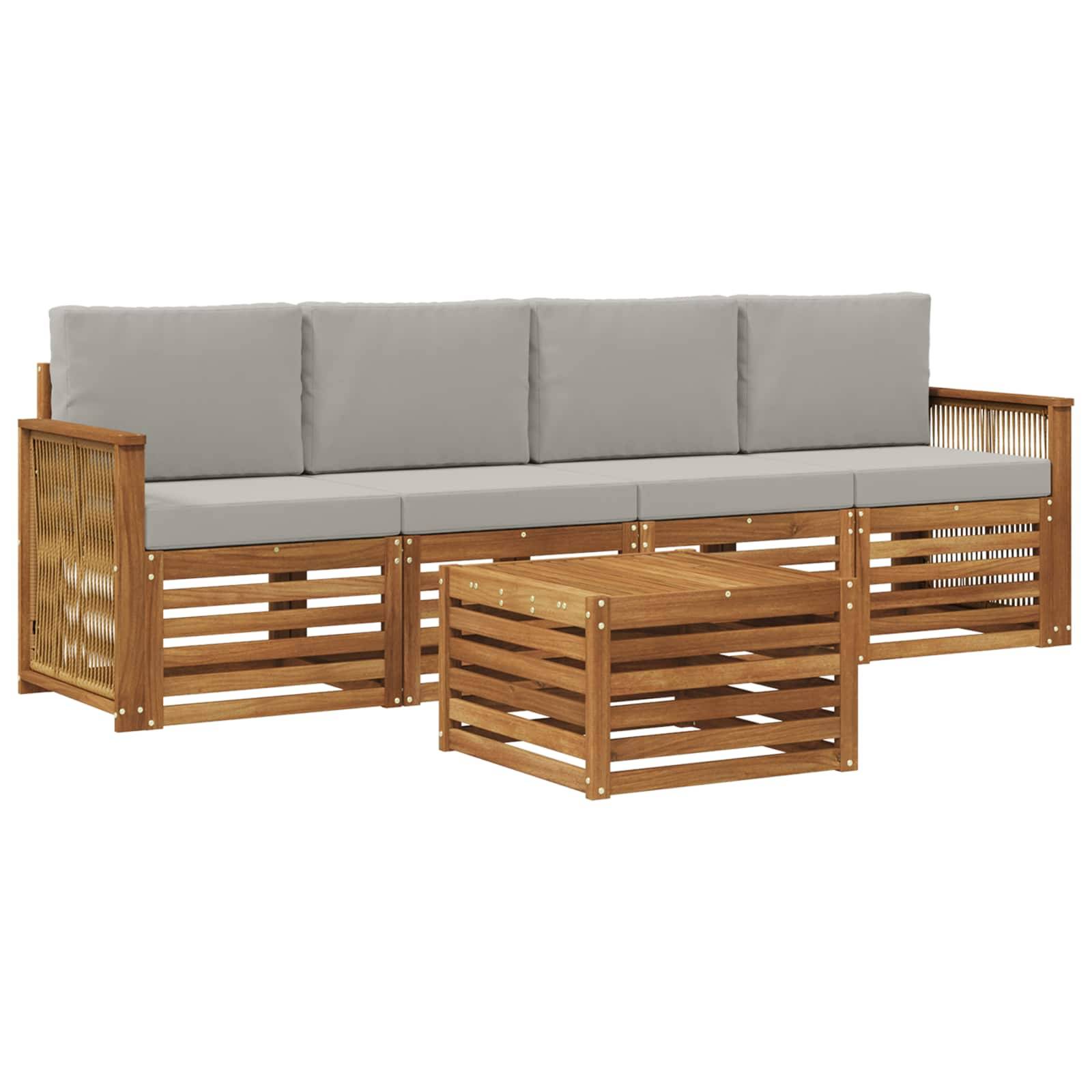 vidaXL Outdoor-Sofagarnitur mit Kissen 5 pcs Natürlich und Hellgrau