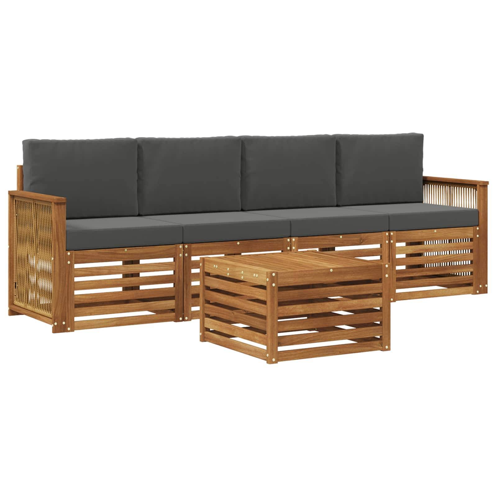 vidaXL Outdoor-Sofagarnitur mit Kissen 5 pcs Natur und Anthrazit