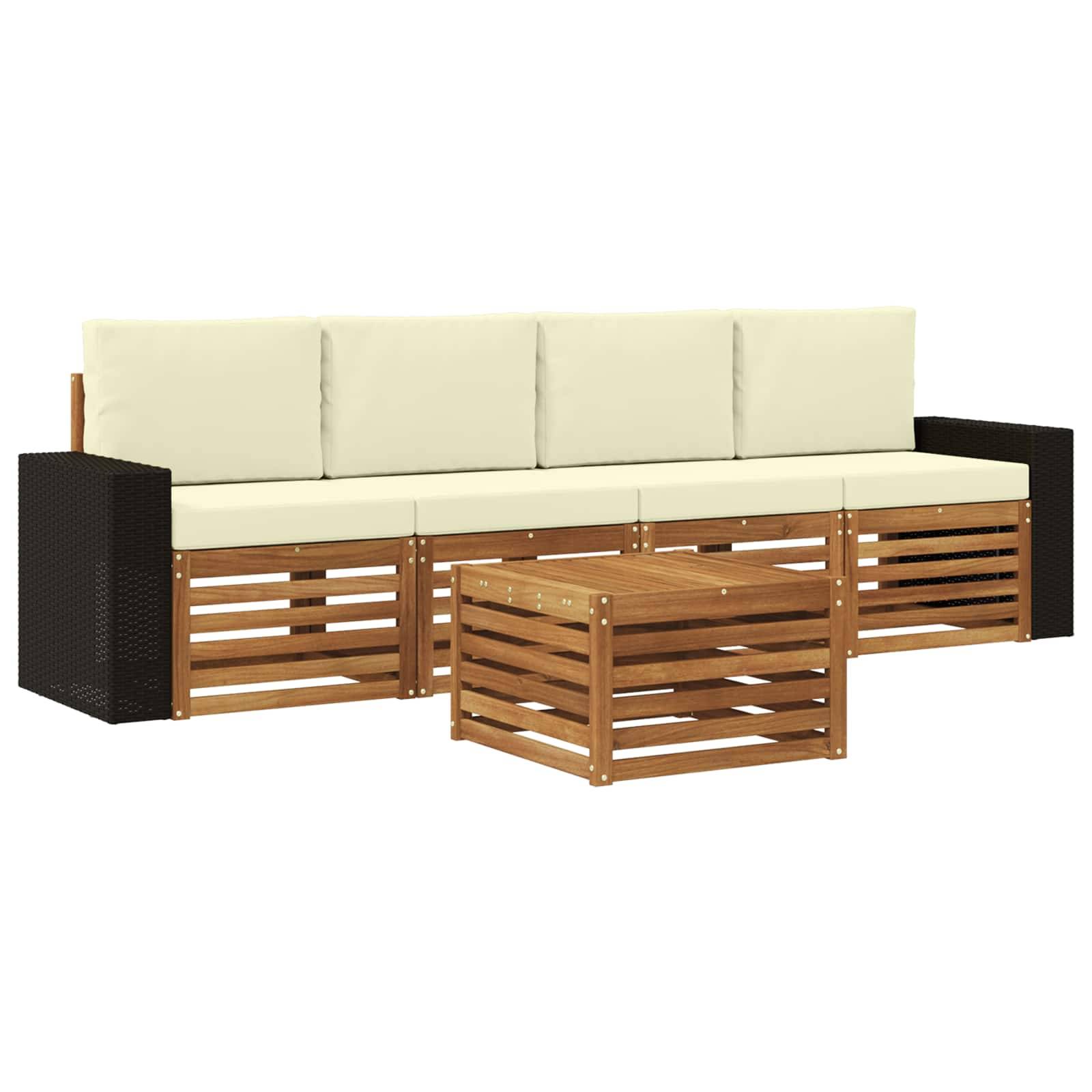 vidaXL Outdoor-Sofagarnitur 5 pcs Natur und Creme Massivholz Akazie