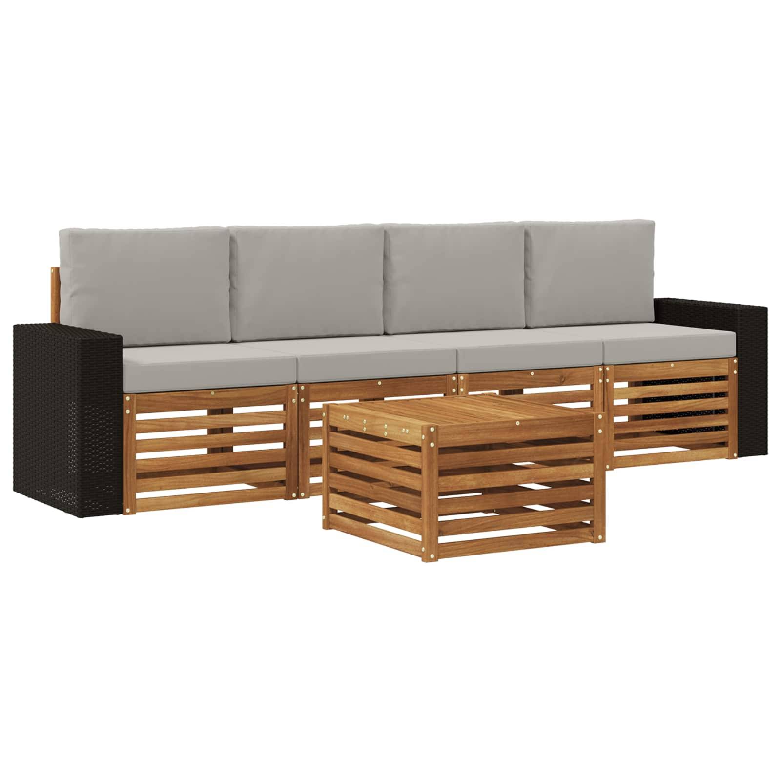 vidaXL Outdoor-Sofagarnitur mit Kissen 5 pcs Natürlich und Hellgrau