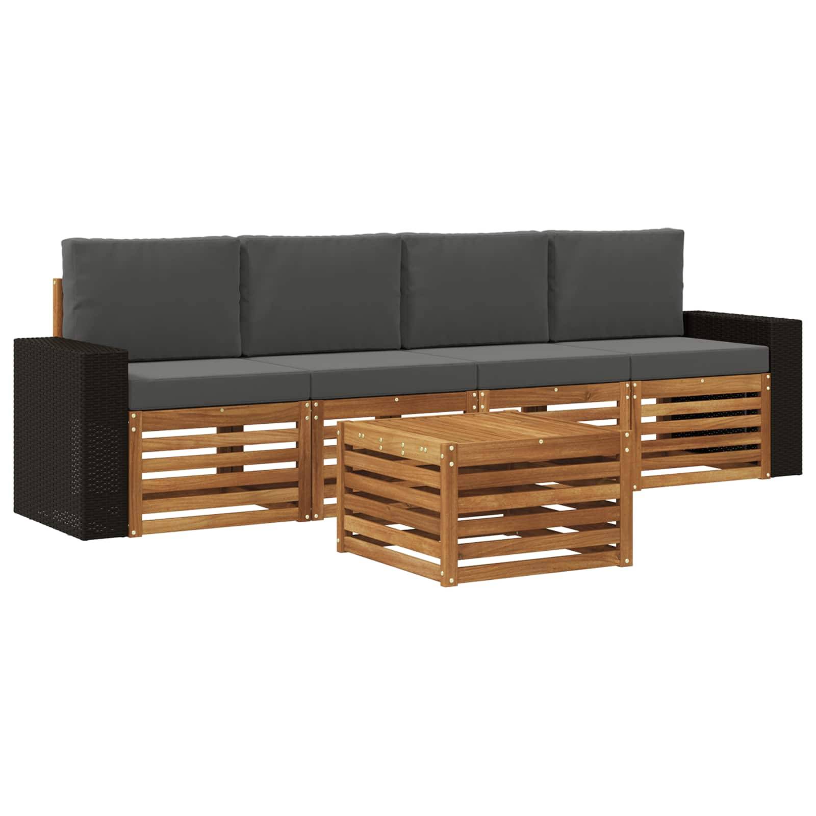vidaXL Outdoor-Sofagarnitur mit Kissen 5 pcs Natur und Anthrazit