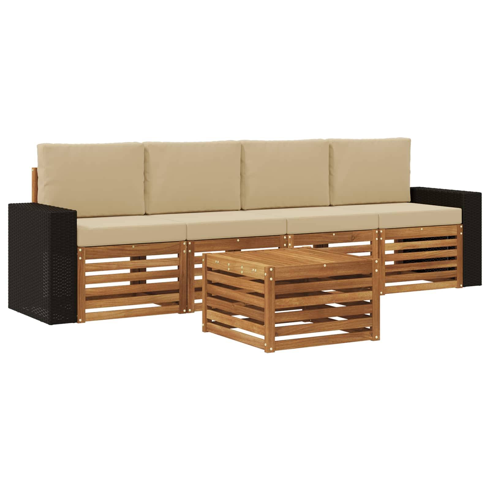 vidaXL Outdoor-Sofagarnitur 5 pcs Natur und Beige Massivholz Akazie