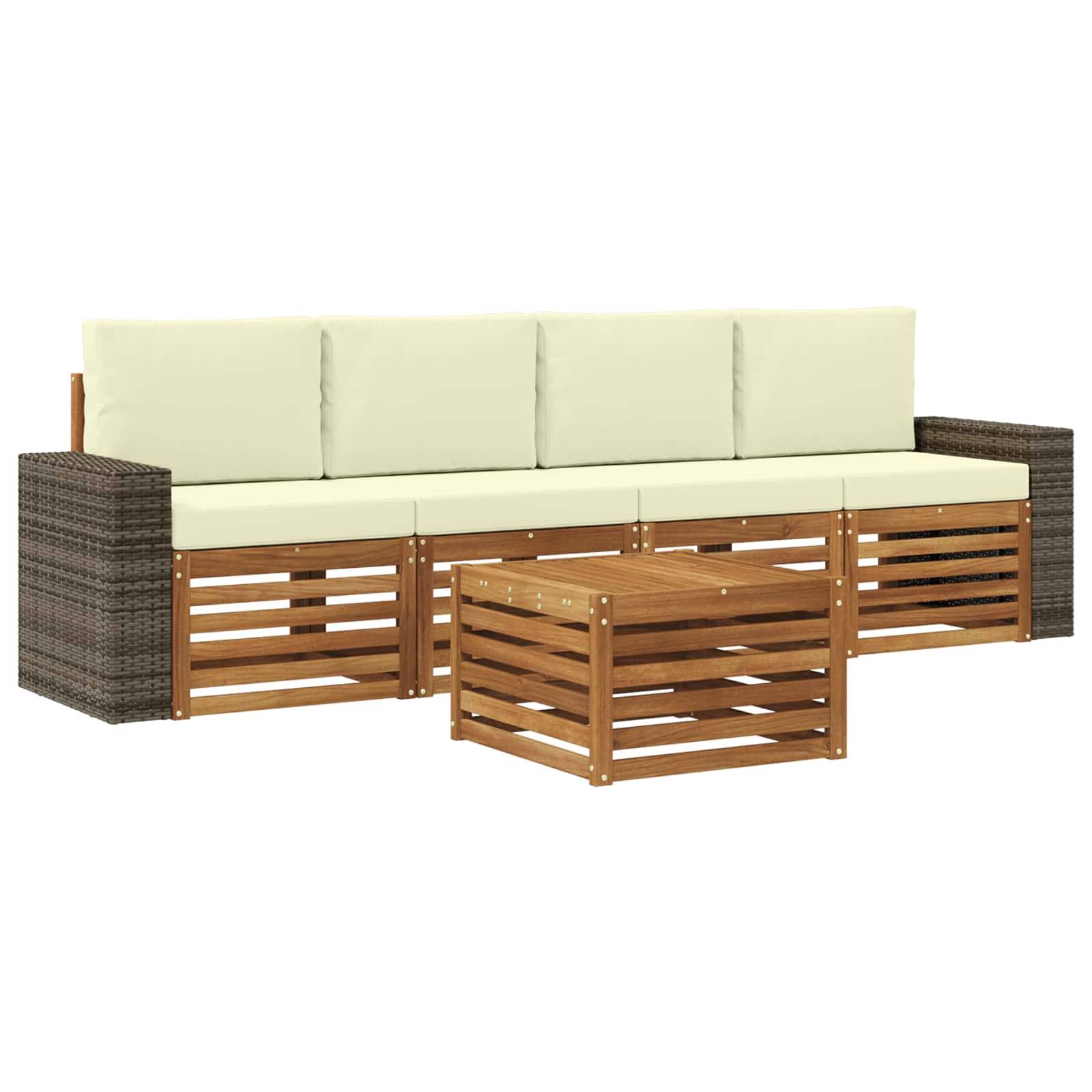 vidaXL Outdoor-Sofagarnitur 5 pcs Natur und Creme Massivholz Akazie