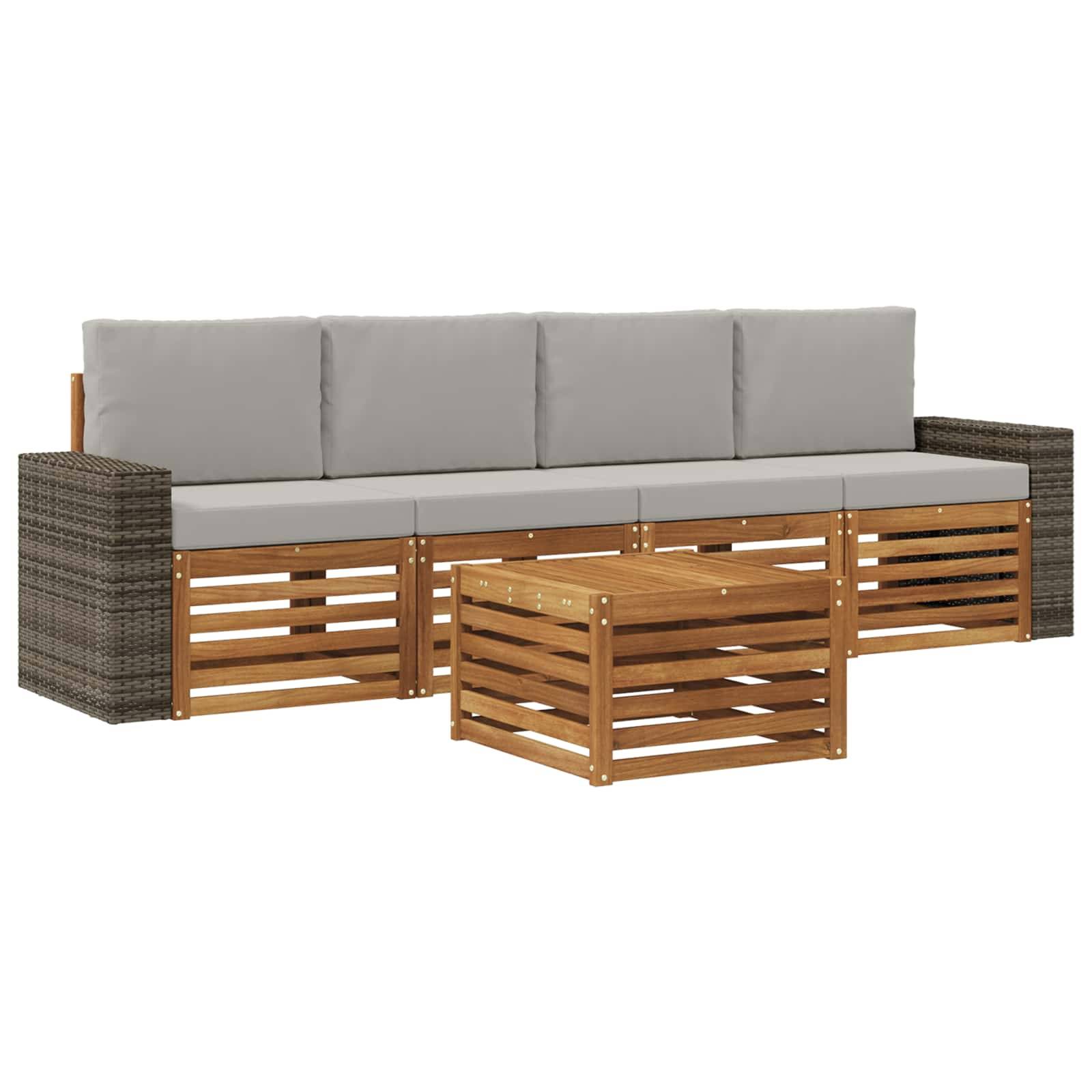vidaXL Outdoor-Sofagarnitur mit Kissen 5 pcs Natürlich und Hellgrau
