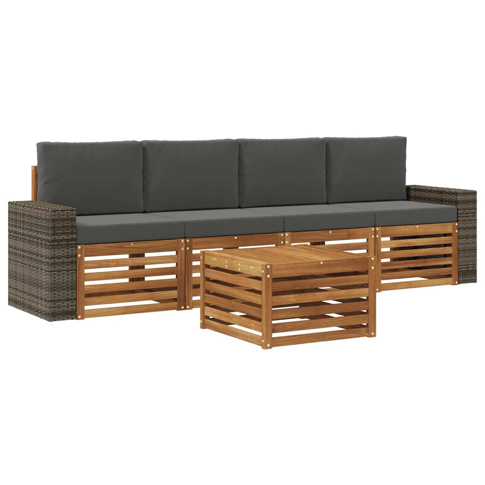 vidaXL Outdoor-Sofagarnitur mit Kissen 5 pcs Natur und Anthrazit