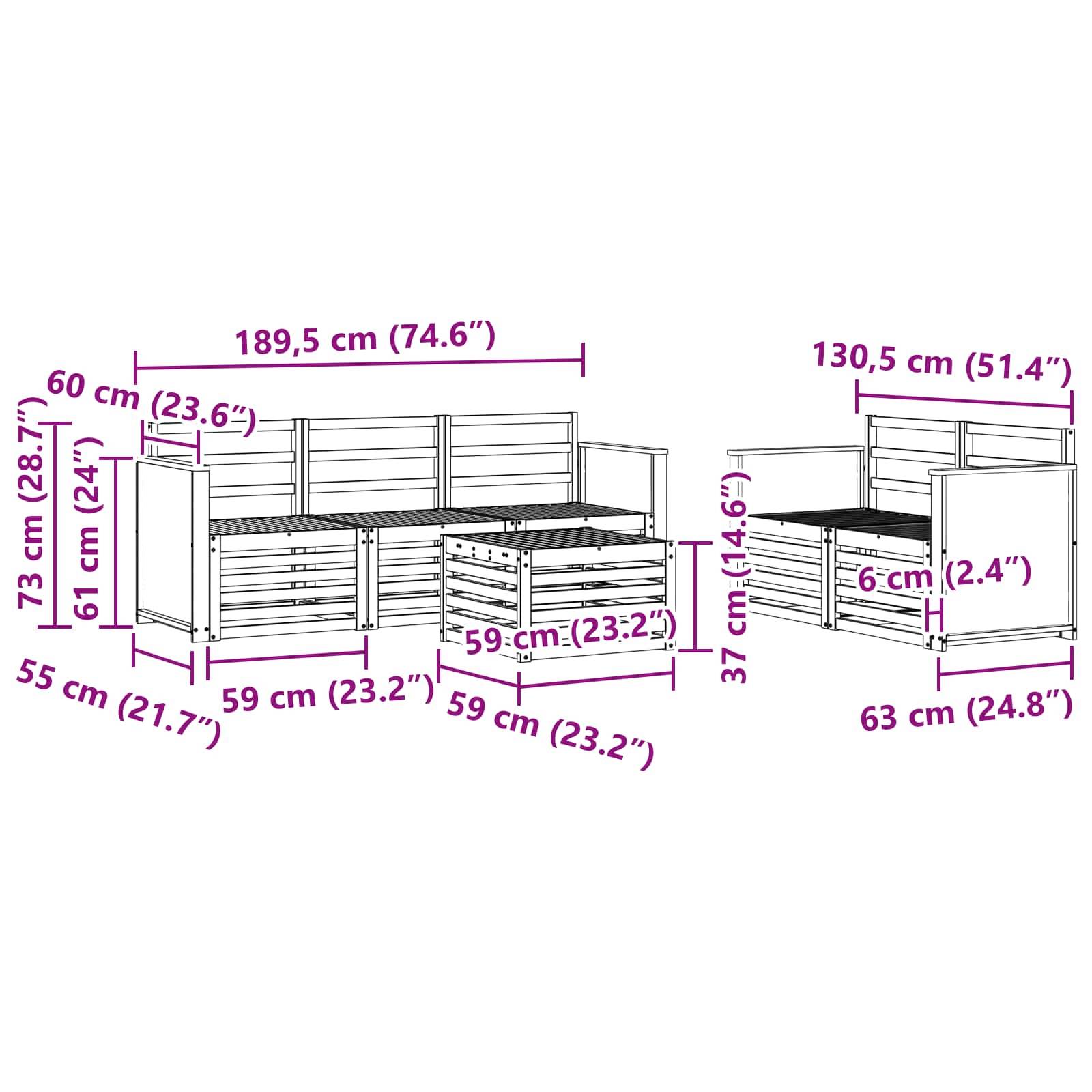 vidaXL Sofagarnituren 6 pcs Massivholz Akazie