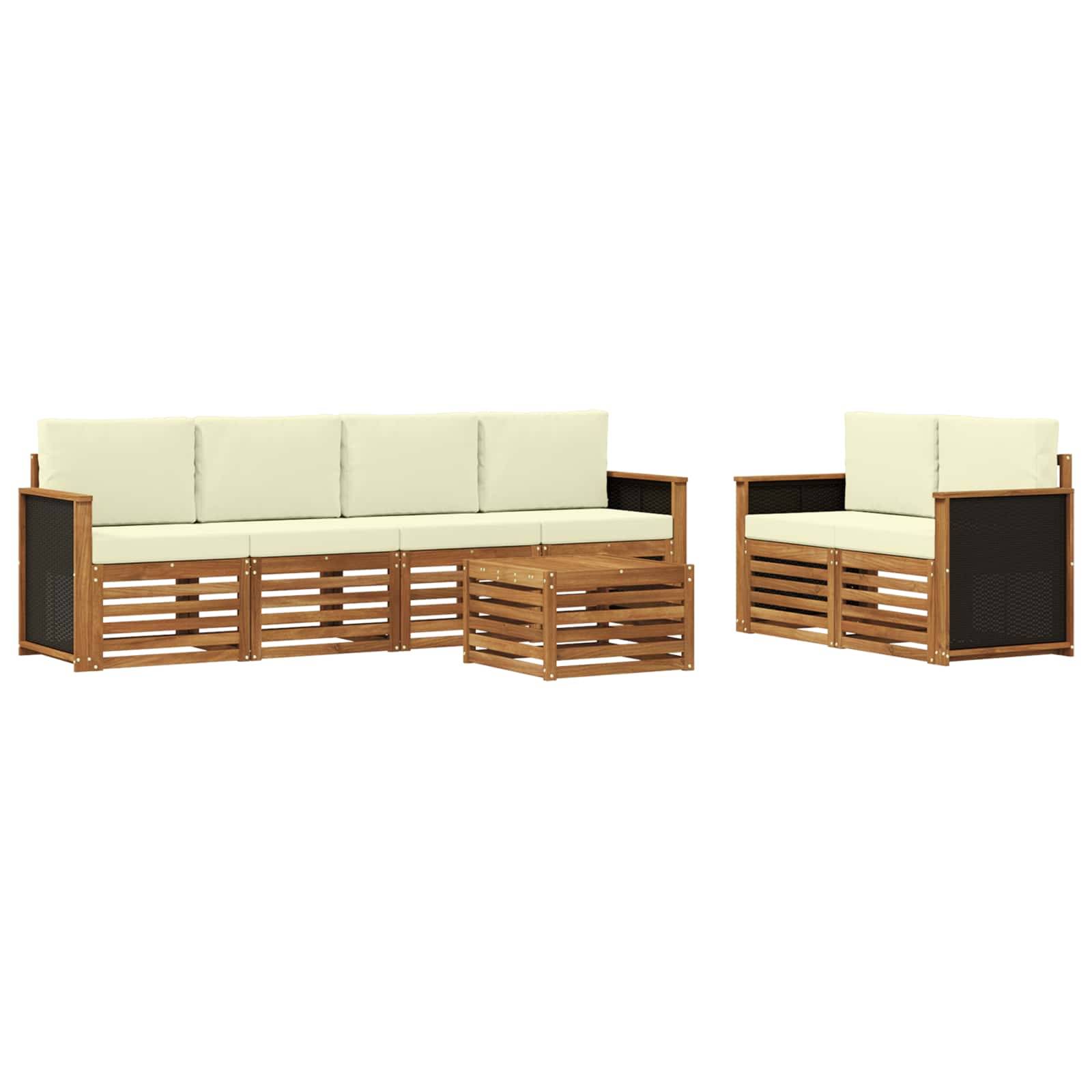 vidaXL Outdoor-Sofagarnitur 7 pcs Natur und Creme Massivholz Akazie