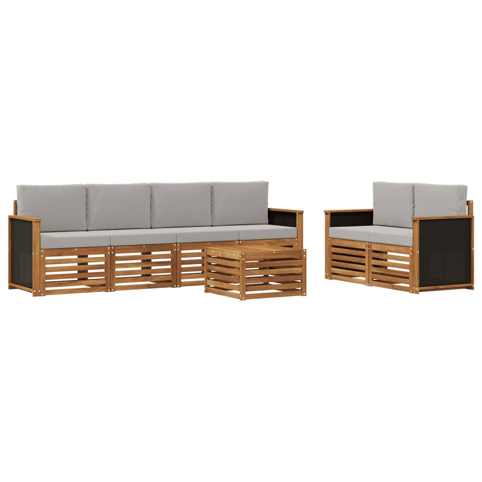 vidaXL Outdoor-Sofagarnitur mit Kissen 7 pcs Natürlich und Hellgrau