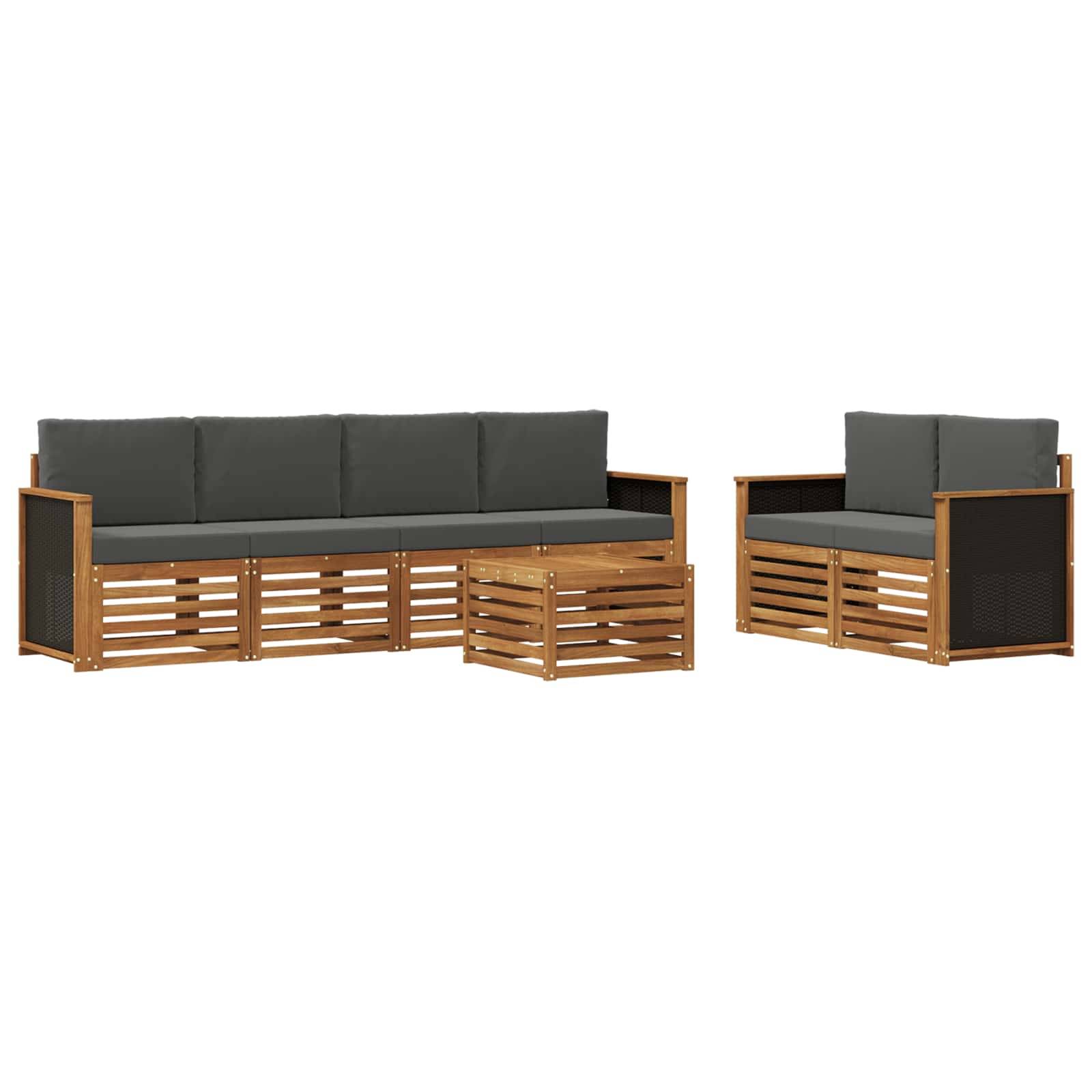 vidaXL Outdoor-Sofagarnitur mit Kissen 7 pcs Natur und Anthrazit