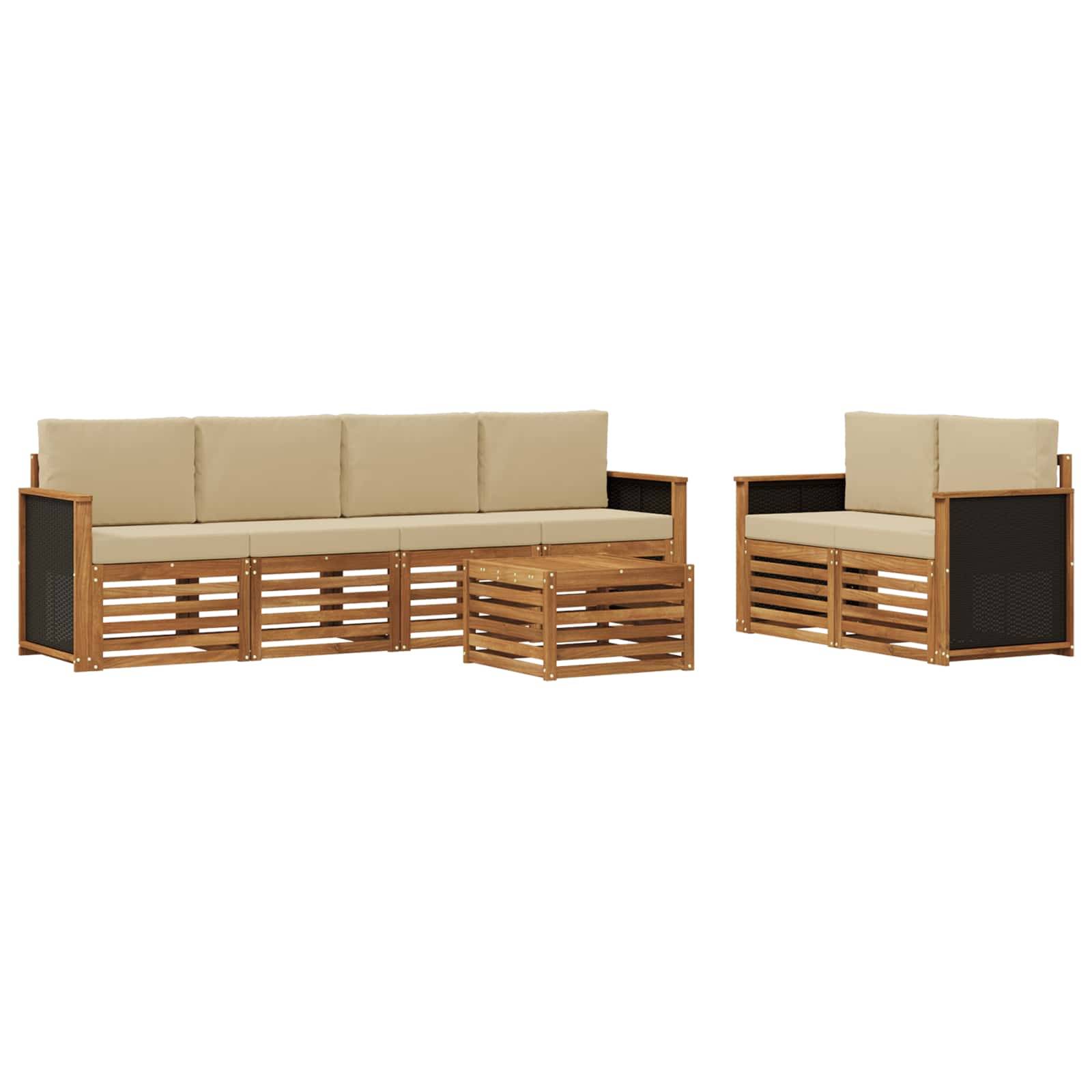 vidaXL Outdoor-Sofagarnitur 7 pcs Natur und Beige Massivholz Akazie