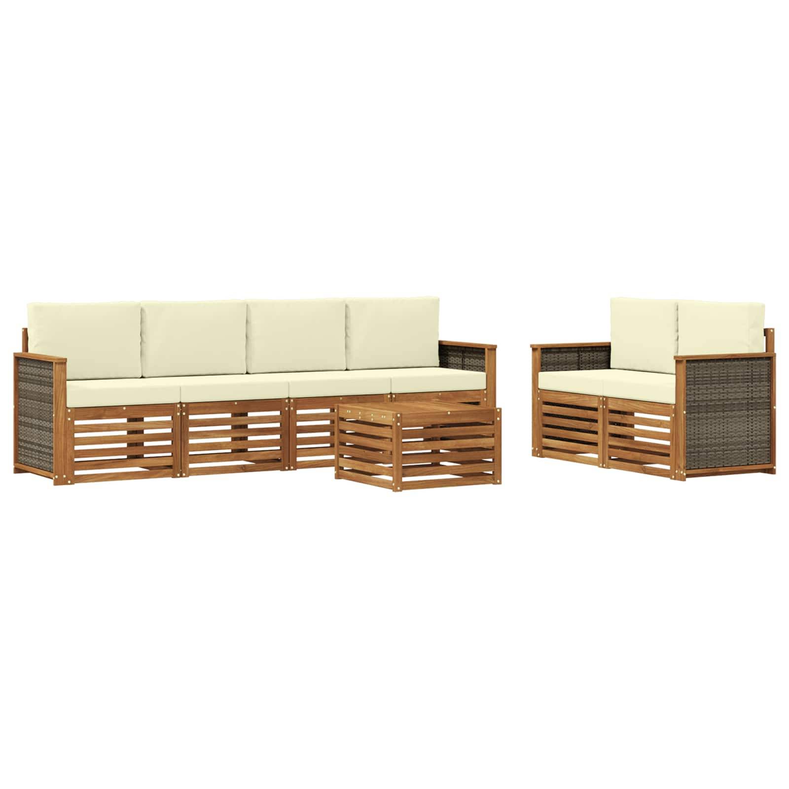 vidaXL Outdoor-Sofagarnitur 7 pcs Natur und Creme Massivholz Akazie