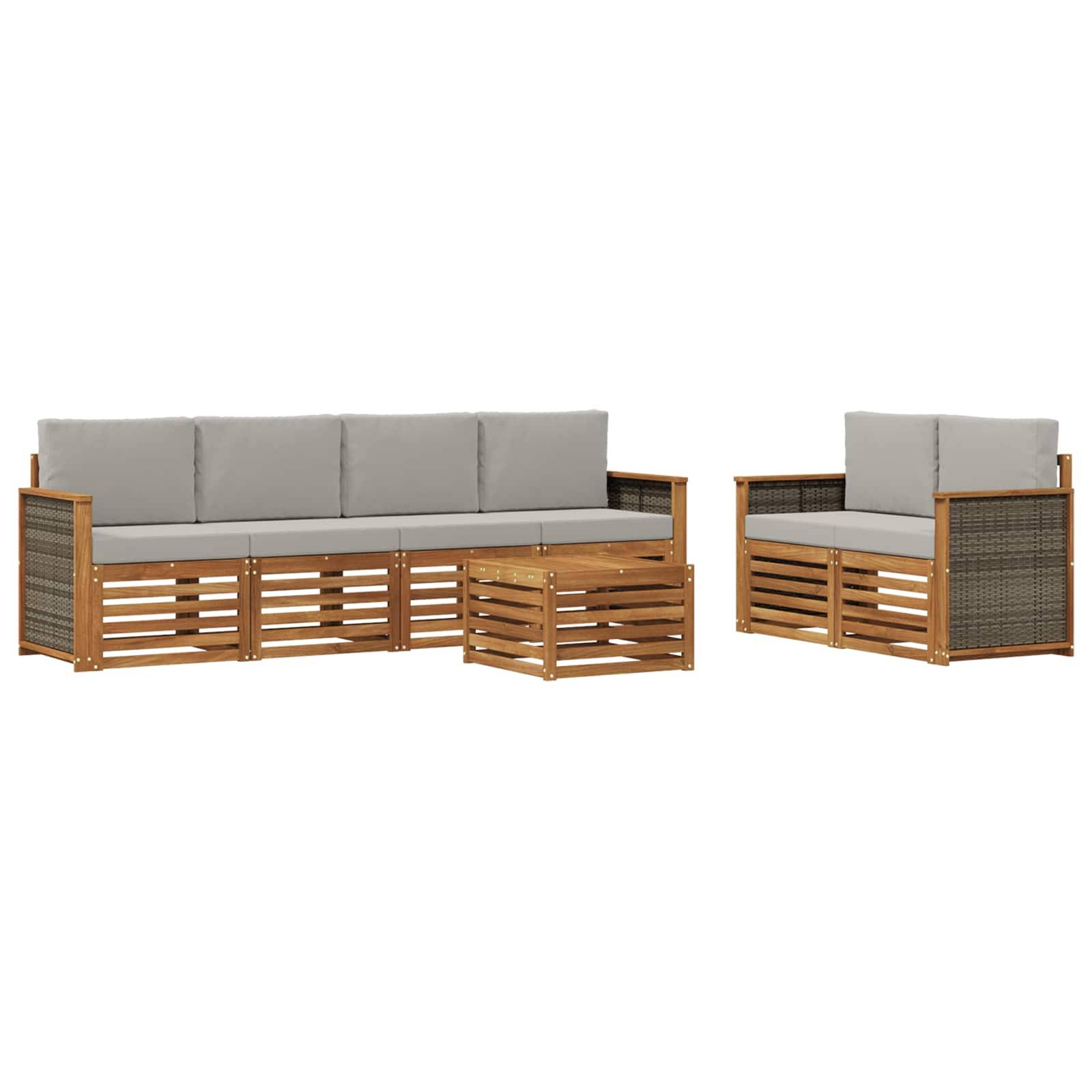 vidaXL Outdoor-Sofagarnitur mit Kissen 7 pcs Natürlich und Hellgrau