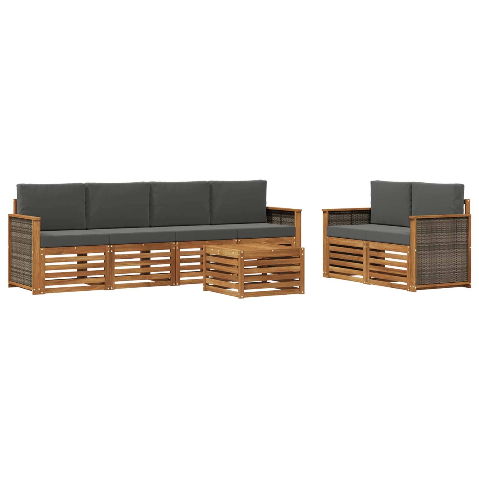 vidaXL Outdoor-Sofagarnitur mit Kissen 7 pcs Natur und Anthrazit