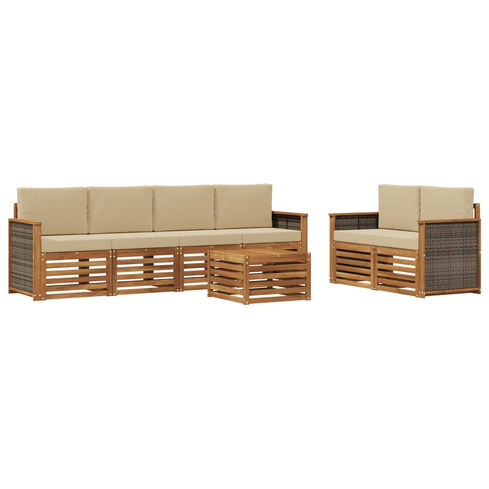 vidaXL Outdoor-Sofagarnitur 7 pcs Natur und Beige Massivholz Akazie