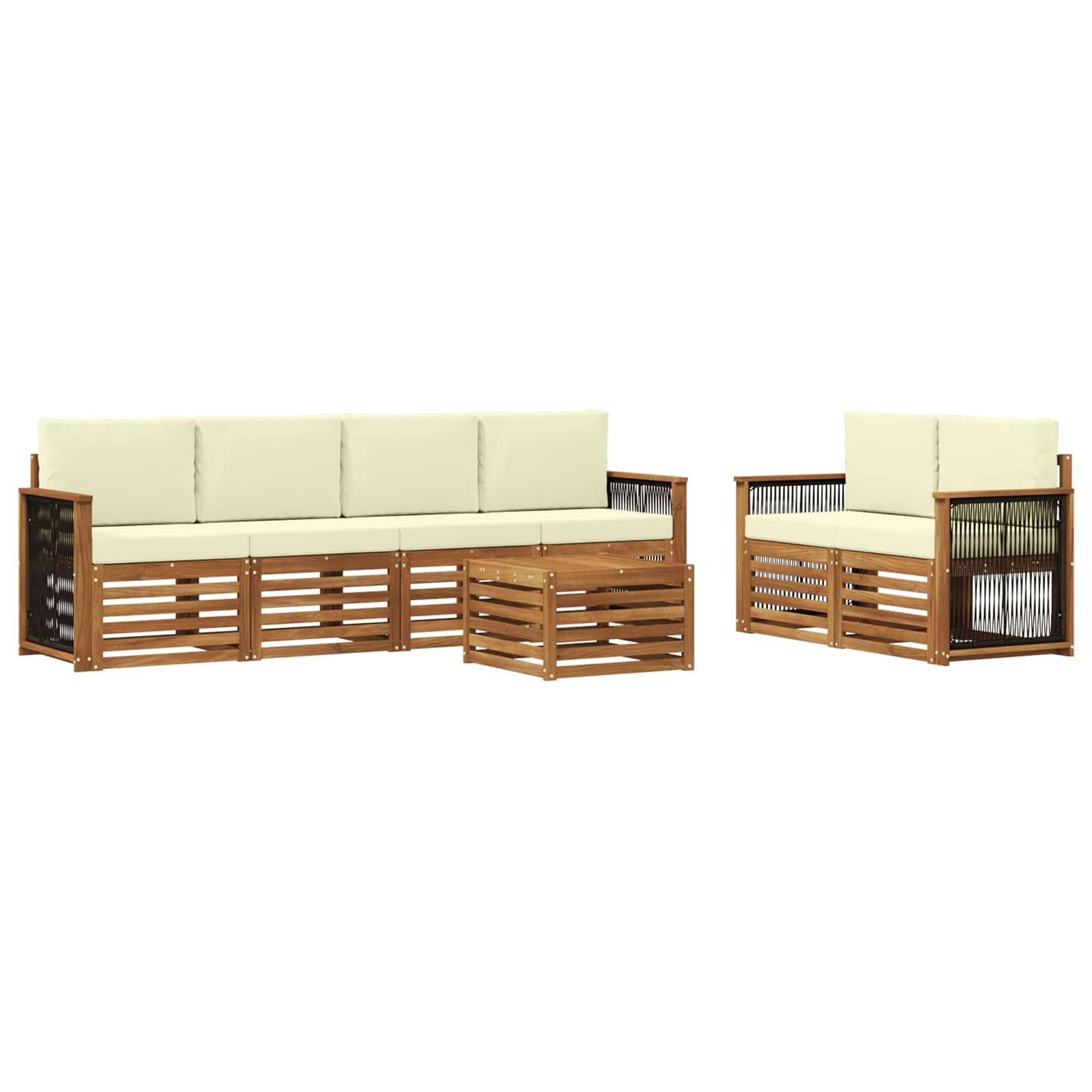 vidaXL Outdoor-Sofagarnitur 7 pcs Natur und Creme Massivholz Akazie